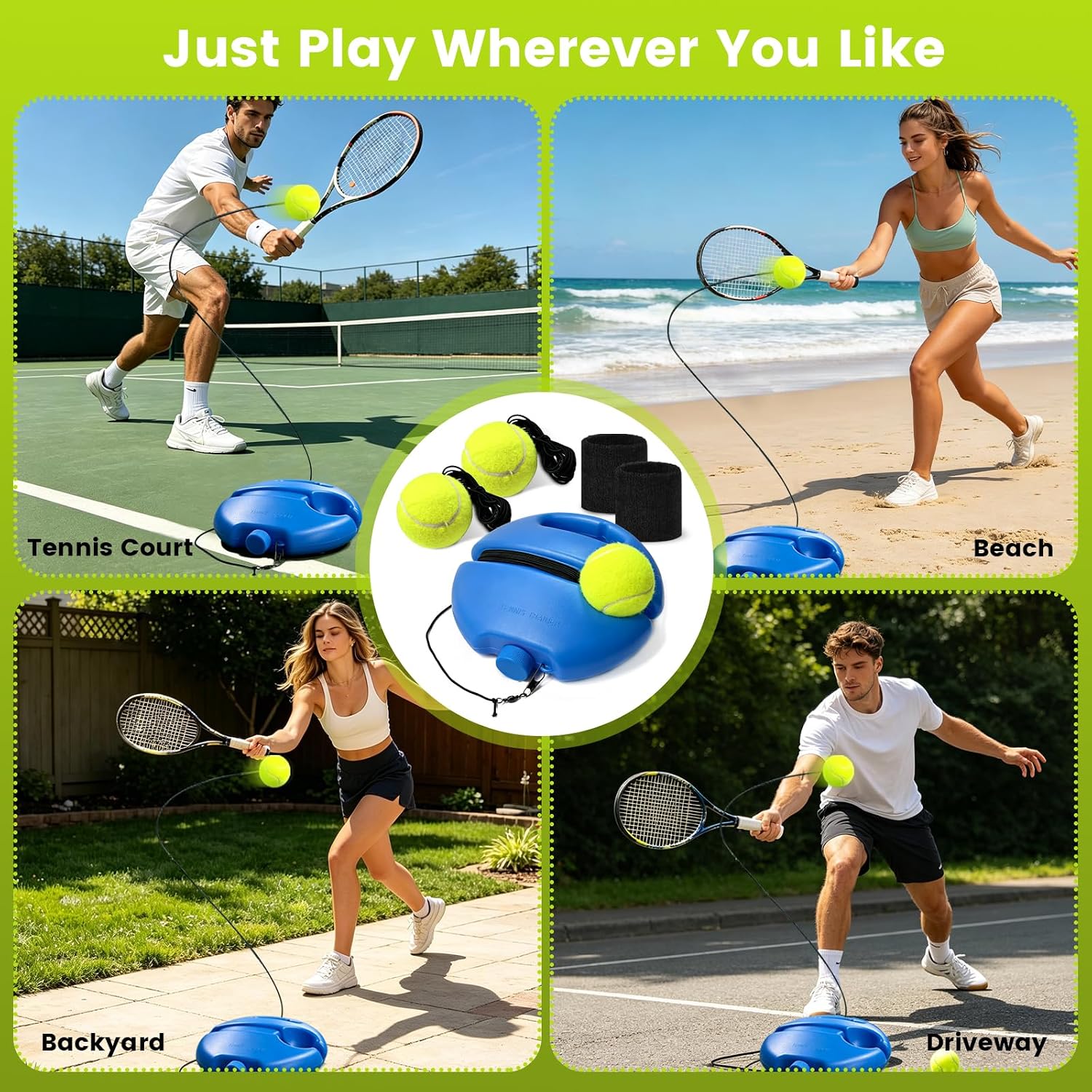 Tennis Trainer Rebound Ball Set, Tennis Practice Rebounder with 3 String Balls, Sports Wristband & Mesh Bag, Portable Solo Tennis Training Equipment for Indoor Outdoor Sport - Image 6