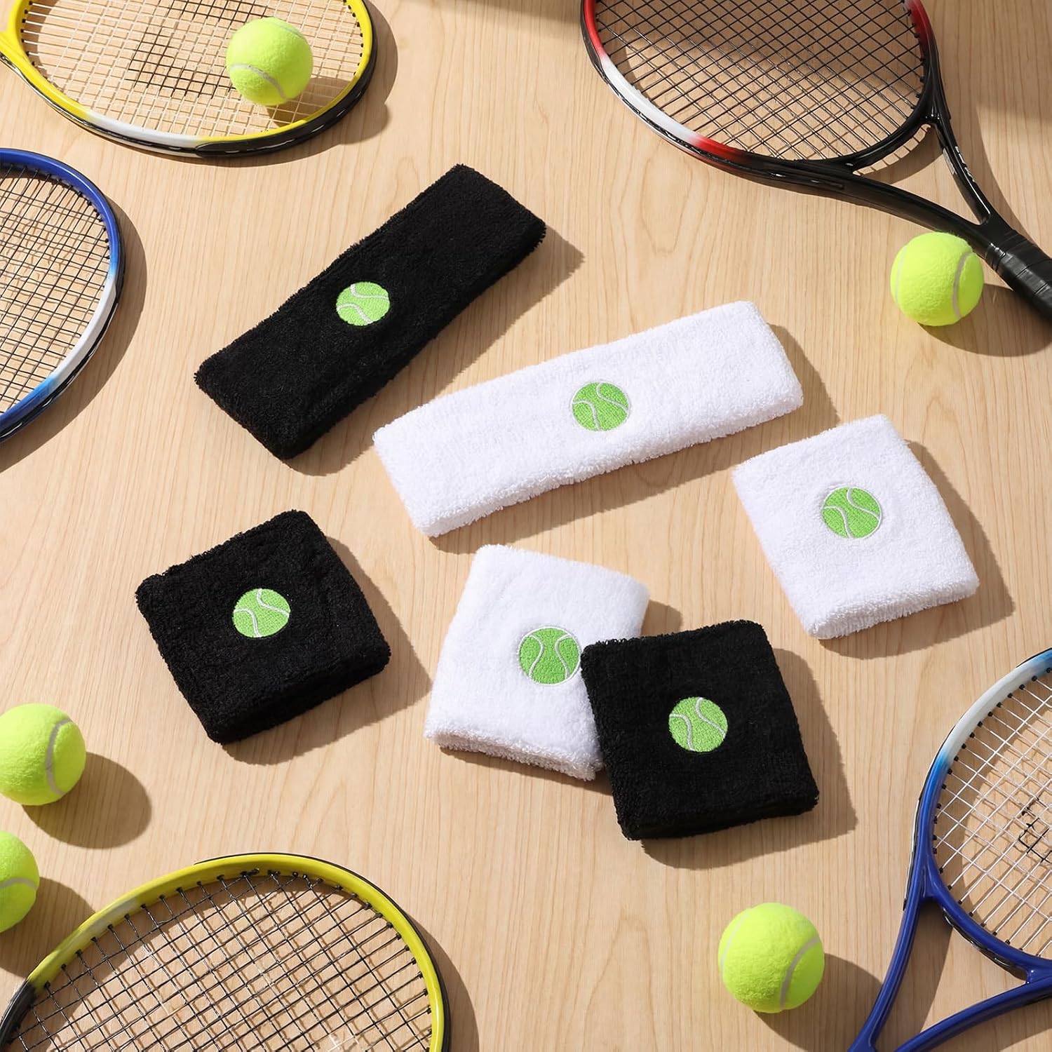 Daifunli 6 Pcs Sweatband Set Sports Headband Wristband Set 4 Moisture Wicking Athletic Wristband and 2 Headbands Wrist Sweatband Terry Cloth Sweat Absorbing Head Band for Workout - Image 7