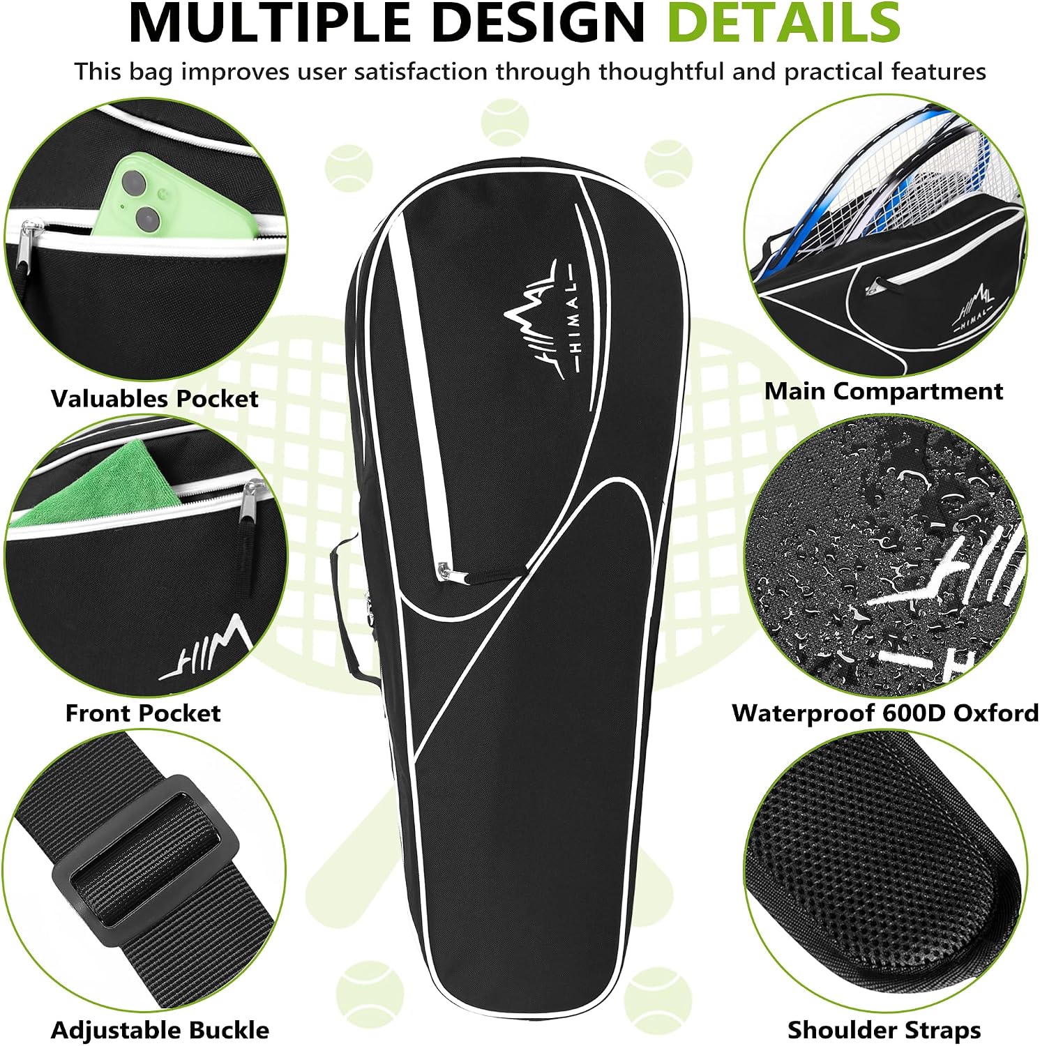 Himal 3 Racquet Tennis Bag With Protective Pad, Tennis Racket Bag for Men Women, Sports Enthusiasts of All Ages - Image 5