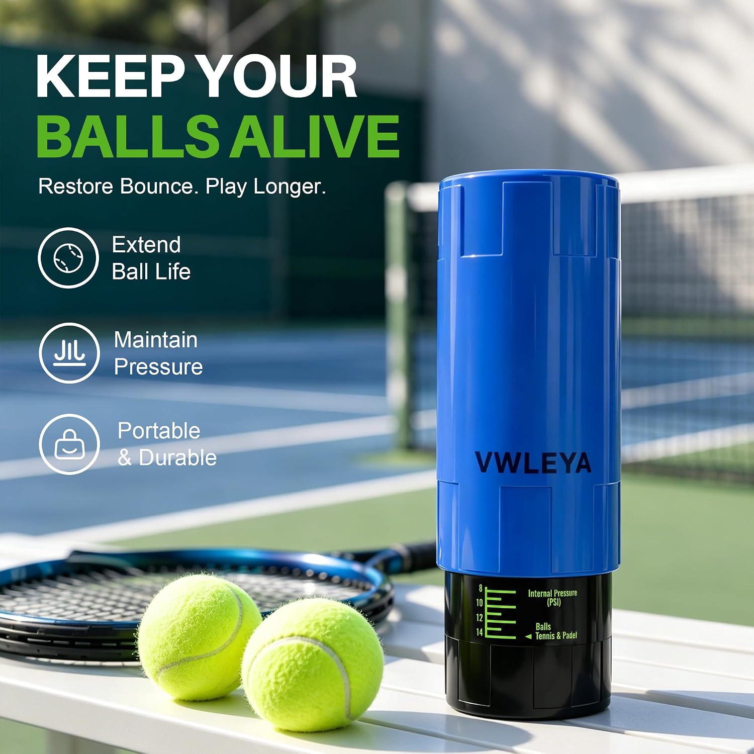 Tennis Ball Pressurizer, Holds 3 Balls Under 14 PSI | Reusable Tennis Ball Saver, Pressurized Storage Canister, Keeps Bounce Like New, Extends Ball Life, Portable and Durable - Image 2