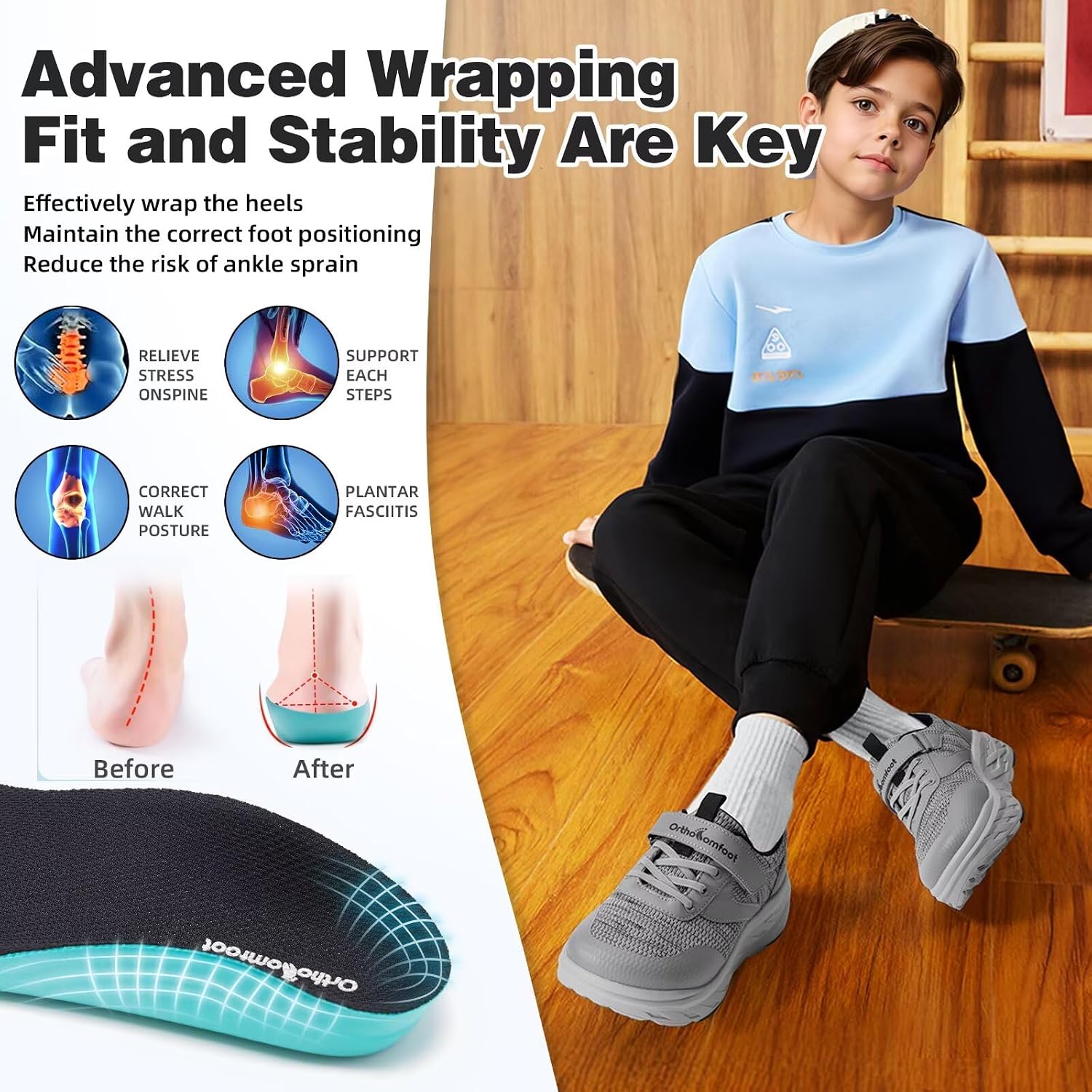 Boys Girls Kids Orthopedic Tennis Shoes: Wide Toe Box Comfortable Casual Plantar Fasciitis Arch Support Athletic Running Sneakers, Orthotic School Sports Walking Shoes for Foot and Pain Relief - Image 2