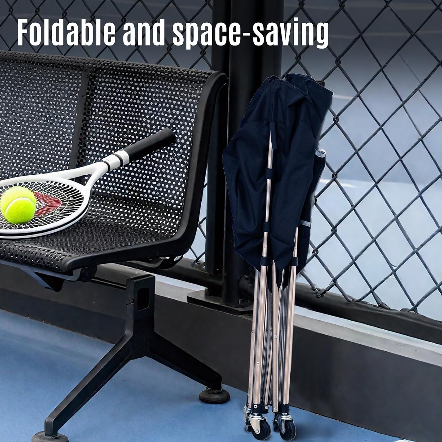 Tennis Ball Cart with Wheels & Brake (180 Capacity) – Heavy Duty Stainless Steel Frame with Detachable Washable Bag – Foldable Travel Hopper for Tennis & Pickleball, Portable Carrier - Image 4