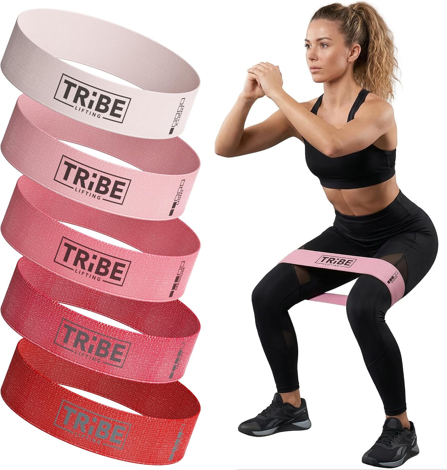 Tribe Lifting Fabric Resistance Bands for Working Out - 5 Exercise Bands Set for Legs and Glutes - Booty Bands for Women and Men - Thick Cloth Workout Bands for Physical Therapy, Hip Training