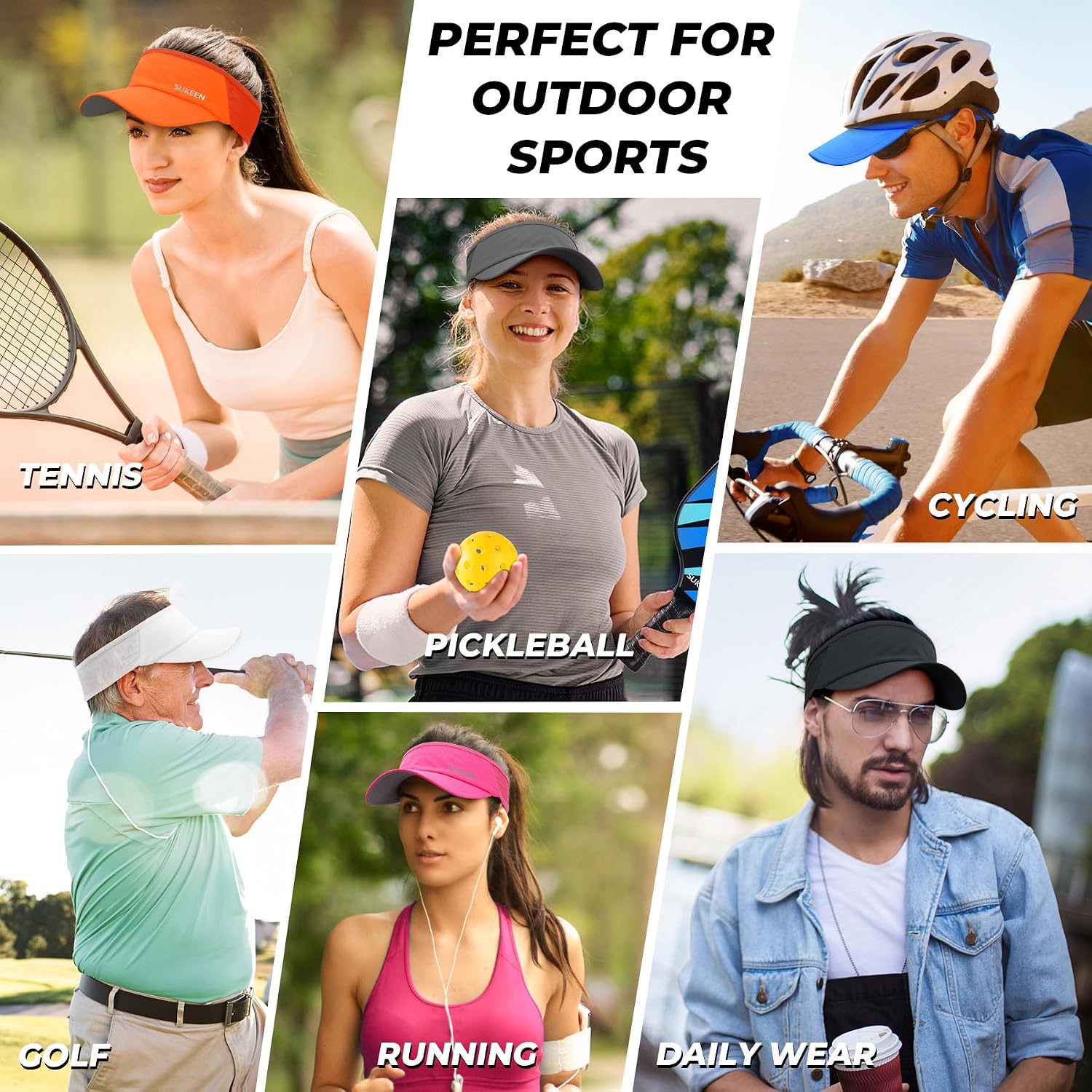 Sukeen Sports Sun Visor Men Women Lightweight Packable Cooling Stretchy Visor Hat for Running, Tennis, Golf - Image 6