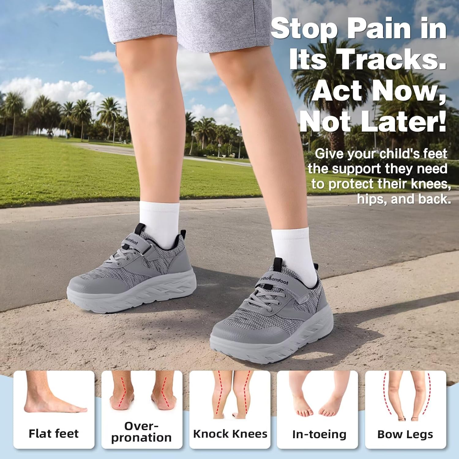 Boys Girls Kids Orthopedic Tennis Shoes: Wide Toe Box Comfortable Casual Plantar Fasciitis Arch Support Athletic Running Sneakers, Orthotic School Sports Walking Shoes for Foot and Pain Relief - Image 4