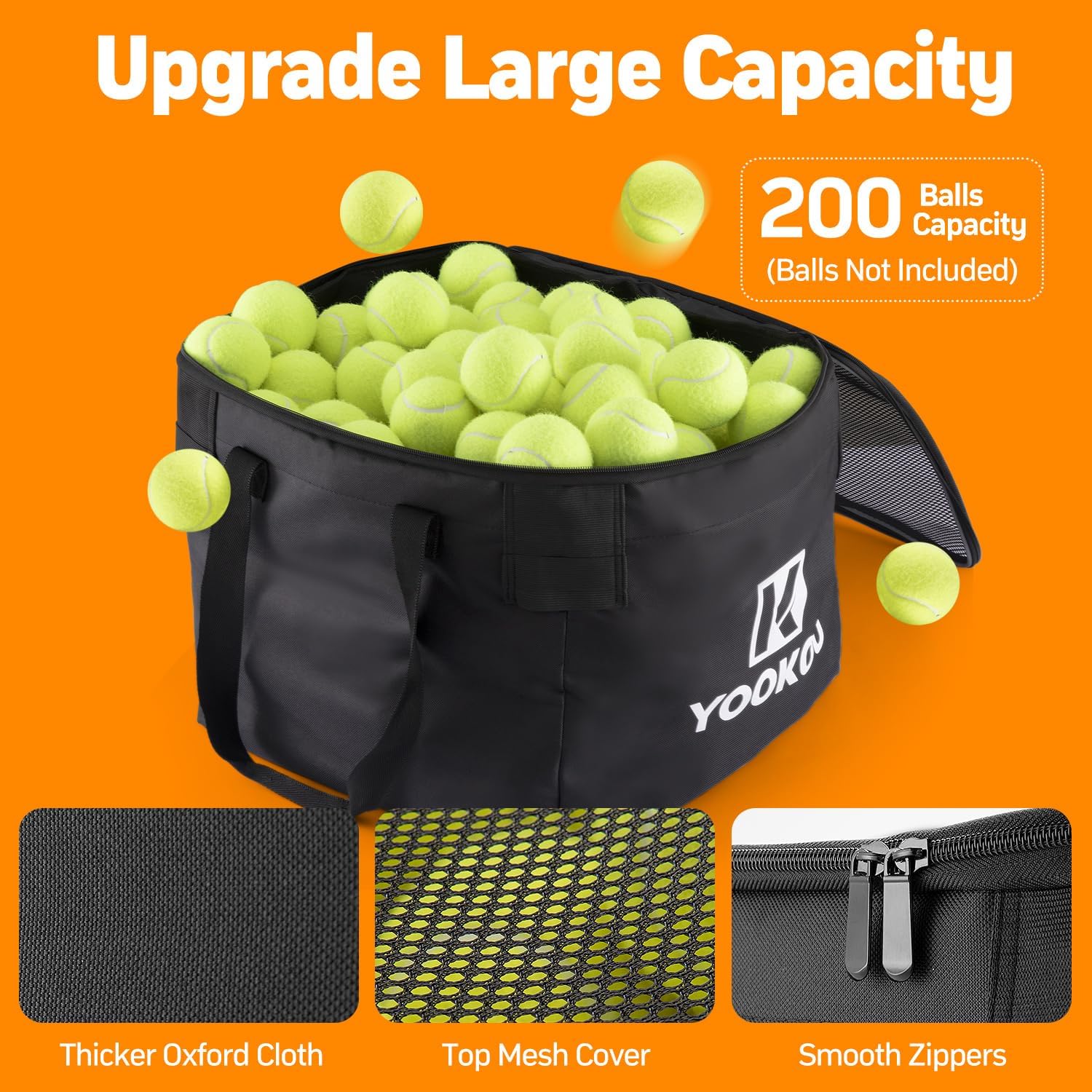 YooKoo Sturdy Tennis Ball Hopper Holds 200 Balls, Lightweight Tennis Ball Basket, Easy to Use Without Installation for Tennis Training and Teaching - Image 3