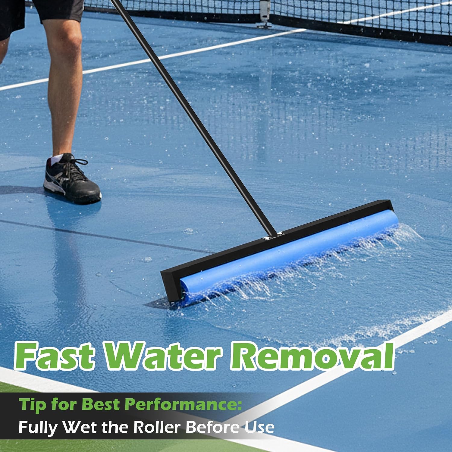 Tennis Court Squeegee, Foam Tennis Sponge Roller, Lightweight Quick Clearing Tools for Tennis Basketball Sports Court, Black - Image 2