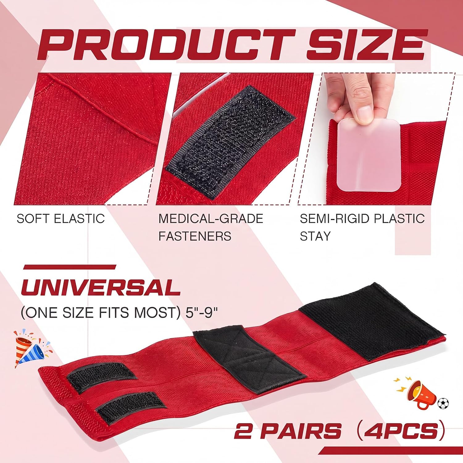 4 Pack Wrist Brace Adjustable Wrist Support Sport Straps for Tendonitis Carpal Tunnel Arthritis Gymnastics Wraps Pain Relief for Football Cheerleaders Fitness Weightlifting(Red) - Image 2