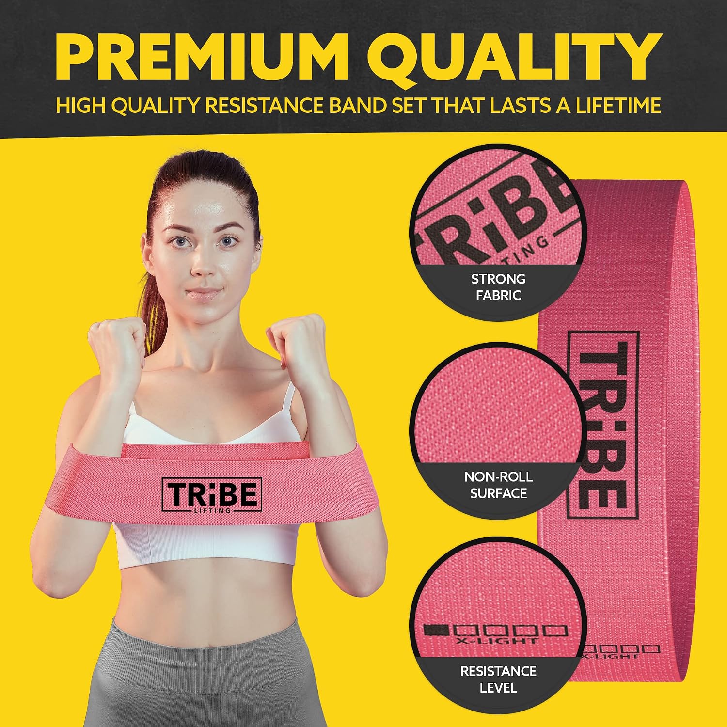 Tribe Lifting Fabric Resistance Bands for Working Out - 5 Exercise Bands Set for Legs and Glutes - Booty Bands for Women and Men - Thick Cloth Workout Bands for Physical Therapy, Hip Training - Image 6
