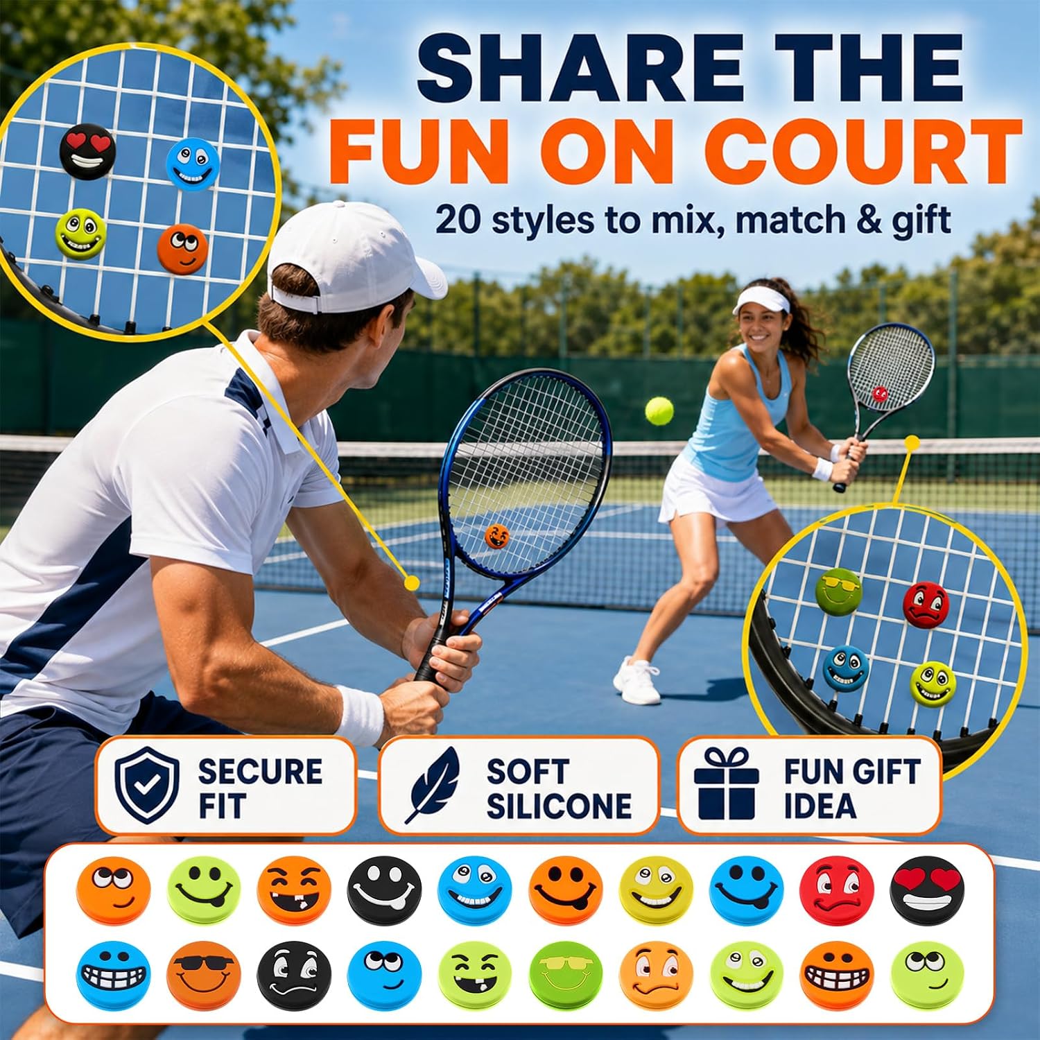 20 Pack Tennis Racket Vibration Dampeners, Funny Silicone Shock Absorbers for Tennis Racquets, Cute Decorative String Dampers for Men, Women, Teams, Clubs, Players and Tennist Gifts - Image 6