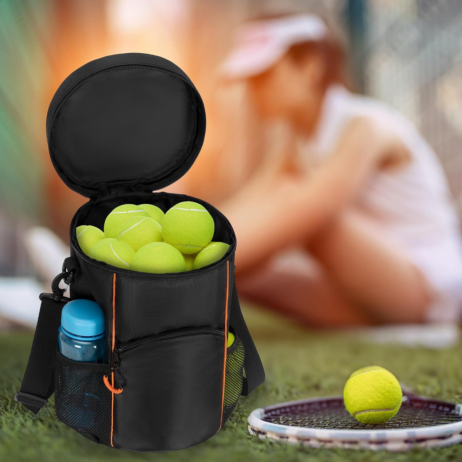 DSLEAF Tennis Ball Bag with Sturdy Bottom, Baseball & Lacrosse Ball Bag with Multiple Pockets and Portable Shoulder Strap for Tennis, Baseball, Lacrosse,Pickle Ball and Table Tennis Training - Image 7