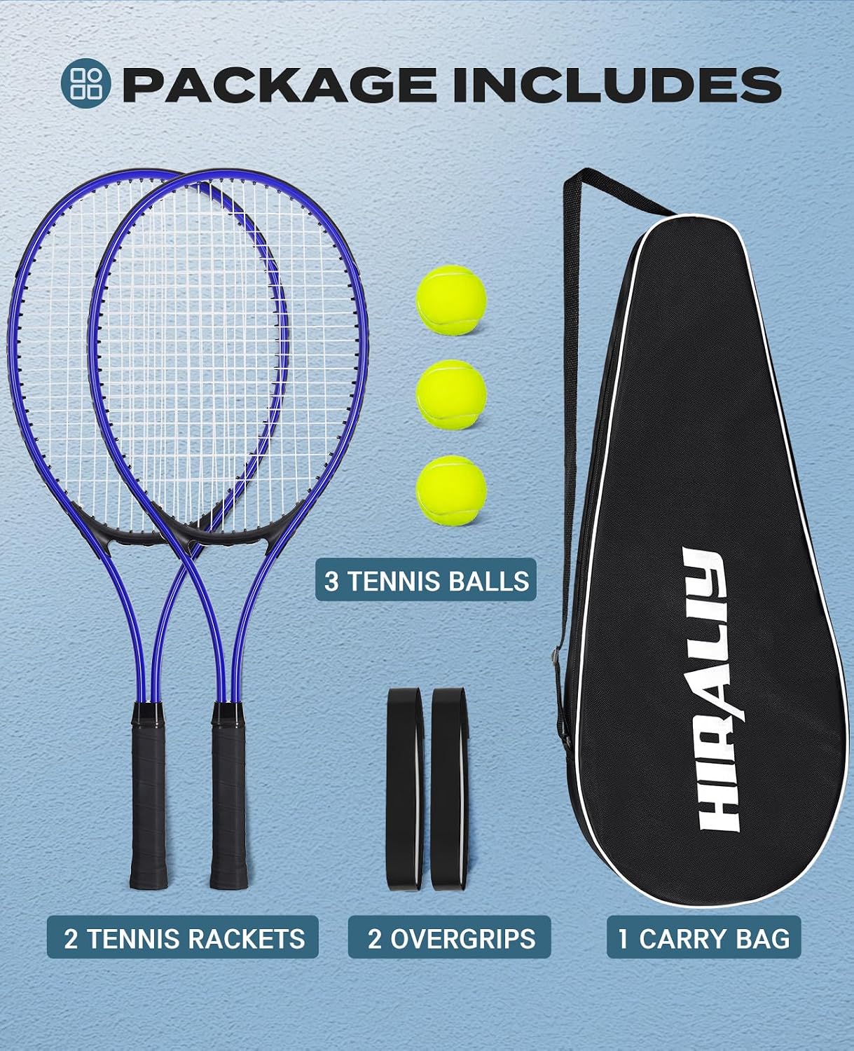 HIRALIY Tennis Rackets 2 Pack for Adults Beginners - 27 Inch Lightweight Aluminum Tennis Racquet Set with 3 Balls & Carry Bag - Vibration Dampening & Large Sweet Spot for Men Women Couples - Image 2