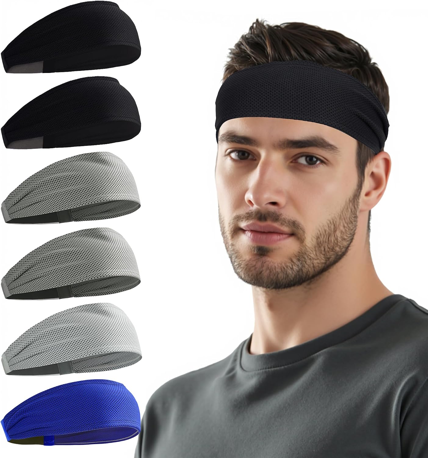 Sukeen Cooling Sports Headbands for Men: Instant Cooling Moisture Wicking Sweatbands Non-Slip Elastic Mens Headband Gym
