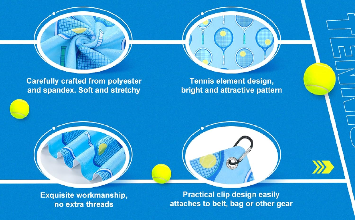 VitalCozy 6 Pcs Tennis Sweat Towel Tennis Gift for Women Cooling Sports Towel with Clip 15 x 17 Inch Absorbent Fast Drying Gym Sport Accessories for Men Team Coach Sport Player Fitness (Fresh) - Image 5