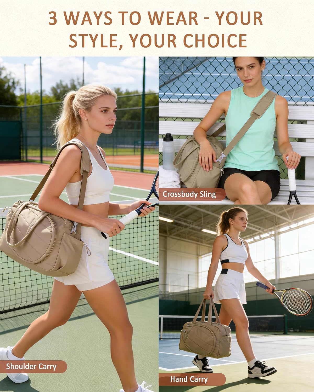 Roomy Tennis Gym Bag for Women - Tennis Tote Holds 2 Rackets, Shoe Compartment&Wet Pocket, Lightweight Sports Duffle, Fits 15.6" Laptop, Overnight Weekend Bag with Shoulder - Image 7