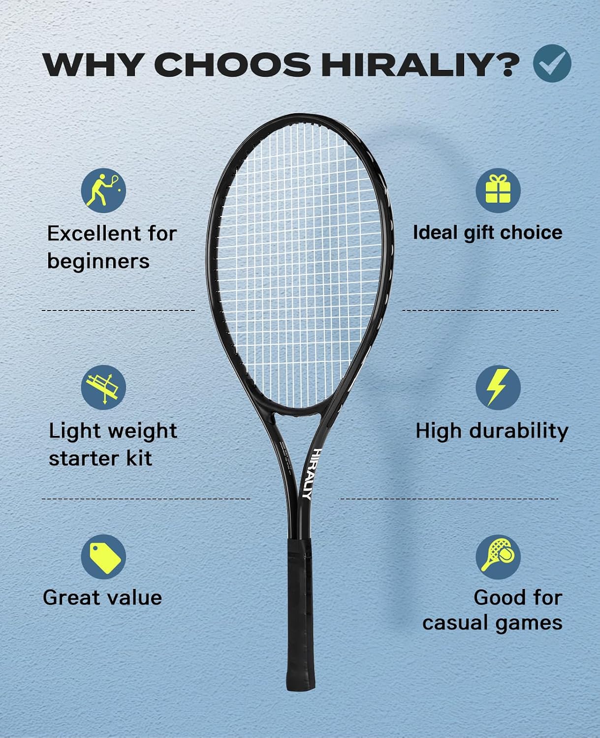 HIRALIY Tennis Rackets 2 Pack for Adults Beginners - 27 Inch Lightweight Aluminum Tennis Racquet Set with 3 Balls & Carry Bag - Vibration Dampening & Large Sweet Spot for Men Women Couples - Image 7