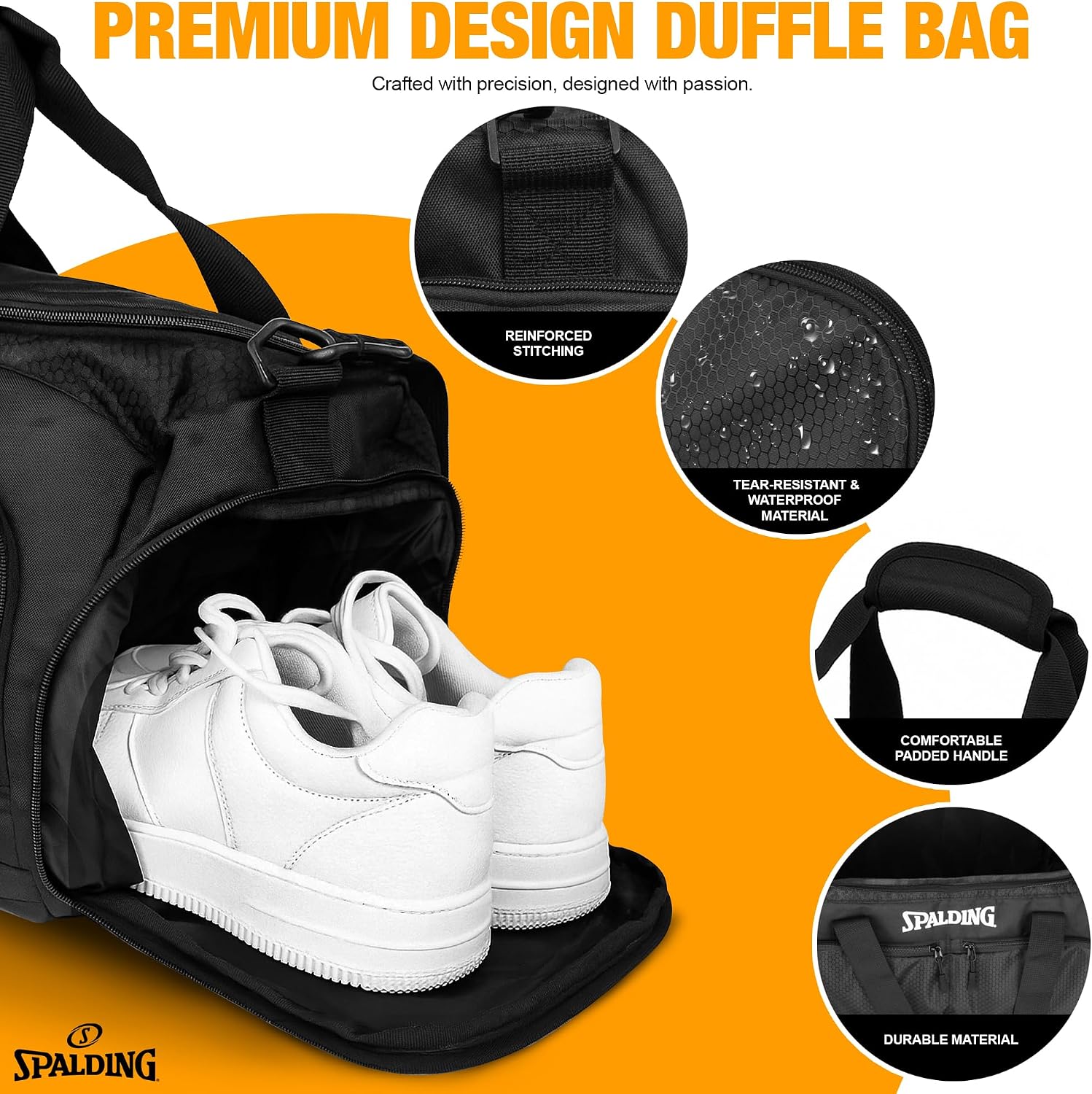 Spalding Gym Bag for Men & Women Duffle Bag with Wet & Shoe Compartment - 55L Capacity Large Workout Bags for Travel, Sports - Image 3