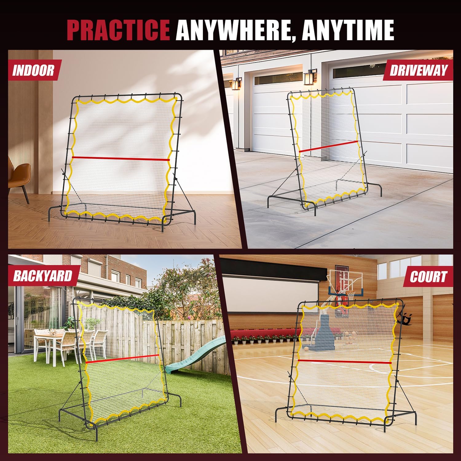 Pickleball Rebounder Net 6.5x6.5ft Portable Tennis Practice Wall Rebound Net Adjustable Tilt, Sport Training Equipment Bounce Back Net, for Court Backyard and Indoor & Outdoor - Image 7