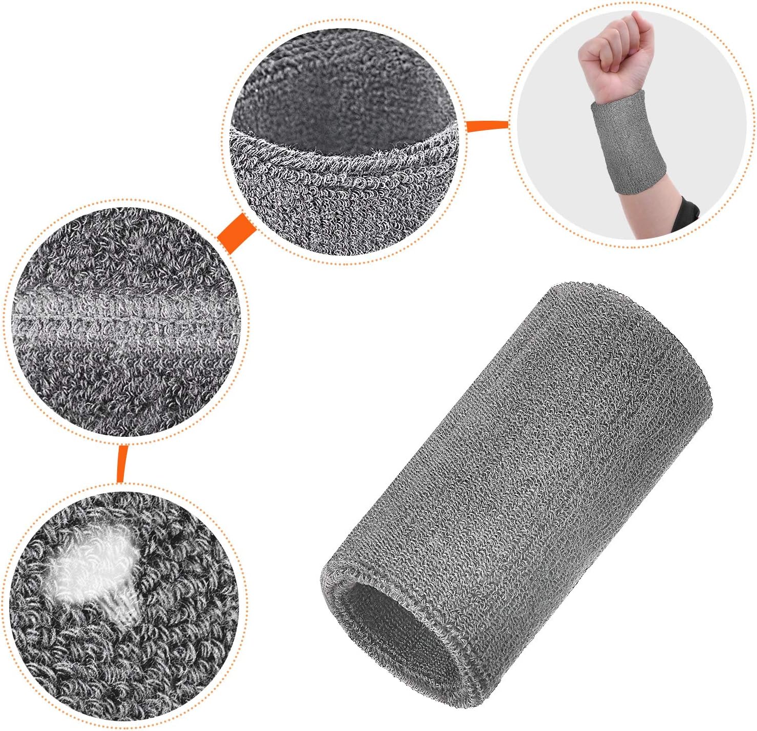 WILLBOND 6 Inch Wrist Sweat Bands for Men Women Tennis Elastic Athletic Long Sweatband Wrist Absorbent for Basketball Tennis Running Outdoor Activity - Image 4