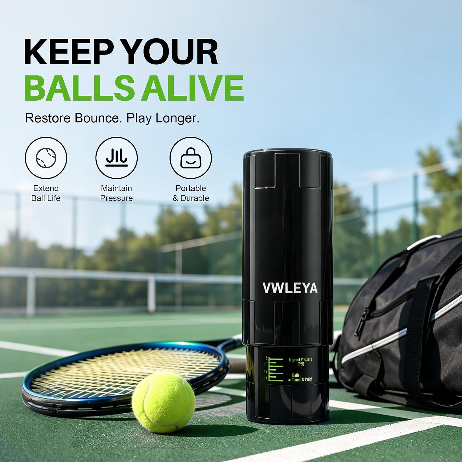 Tennis Ball Pressurizer, Holds 3 Balls Under 14 PSI | Reusable Tennis Ball Saver, Pressurized Storage Canister, Keeps Bounce Like New, Extends Ball Life, Portable and Durable - Image 2