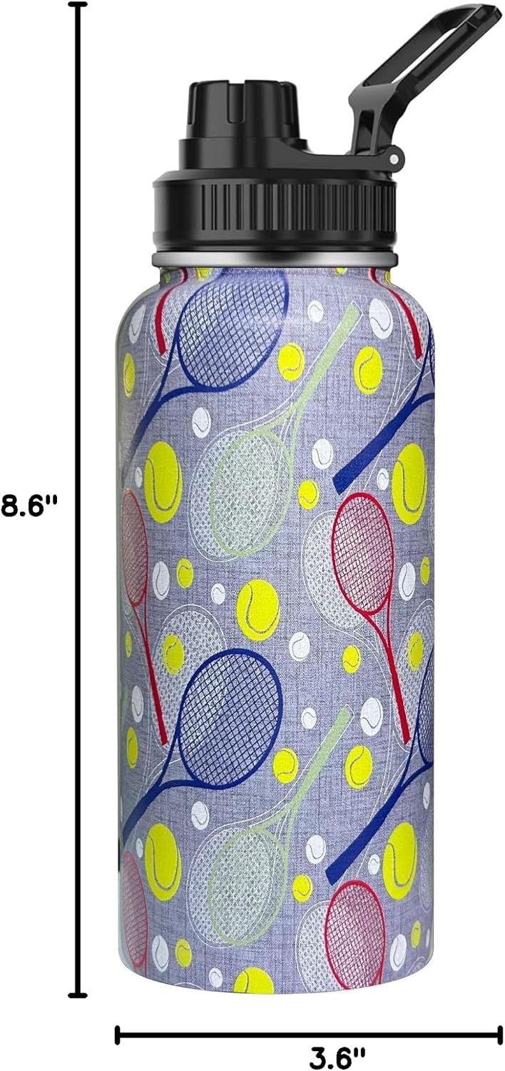 32 Oz Tennis Sports Water Bottle, 18/8 Wall Vacuum Insulated Stainless Steel Tumbler with Straw Lid & Spout Lid, Leak Proof, BPA Free - Image 5