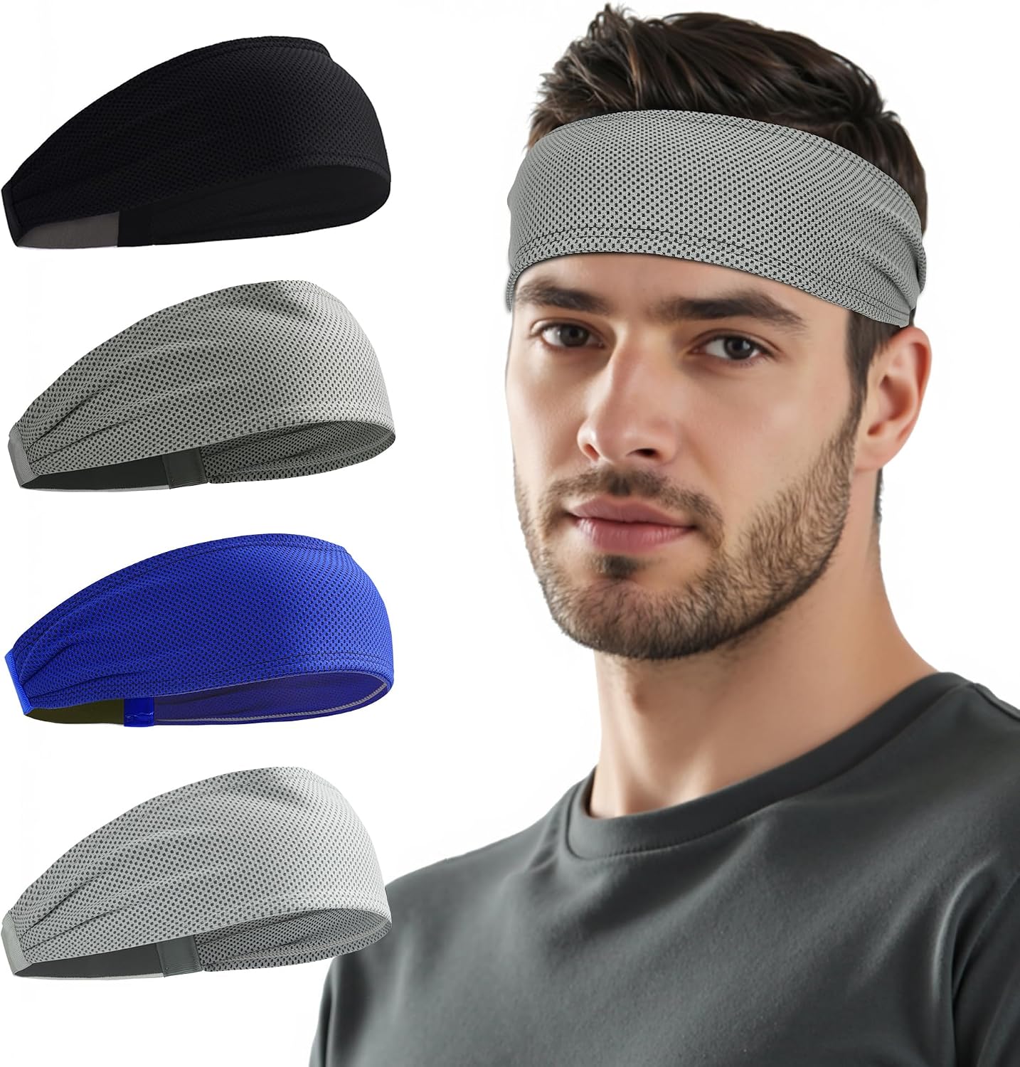 Sukeen Cooling Sports Headbands for Men: Instant Cooling Moisture Wicking Sweatbands Non-Slip Elastic Mens Headband Gym
