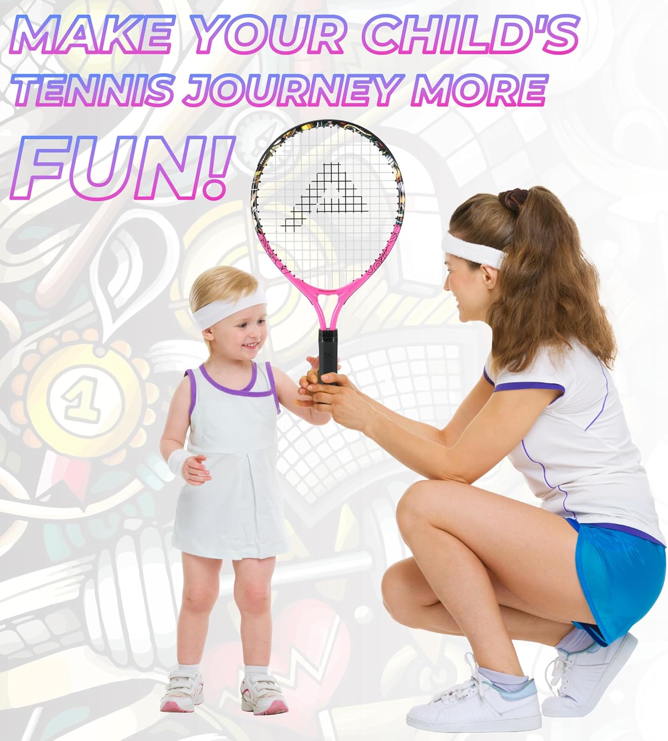 AMA SPORT Kids Tennis Racket for Junior Toddlers Starter Kit 17-25" Tennis Racquet for Girls and Boys with 420D Nylon Shoulder Strap Bag - Image 5