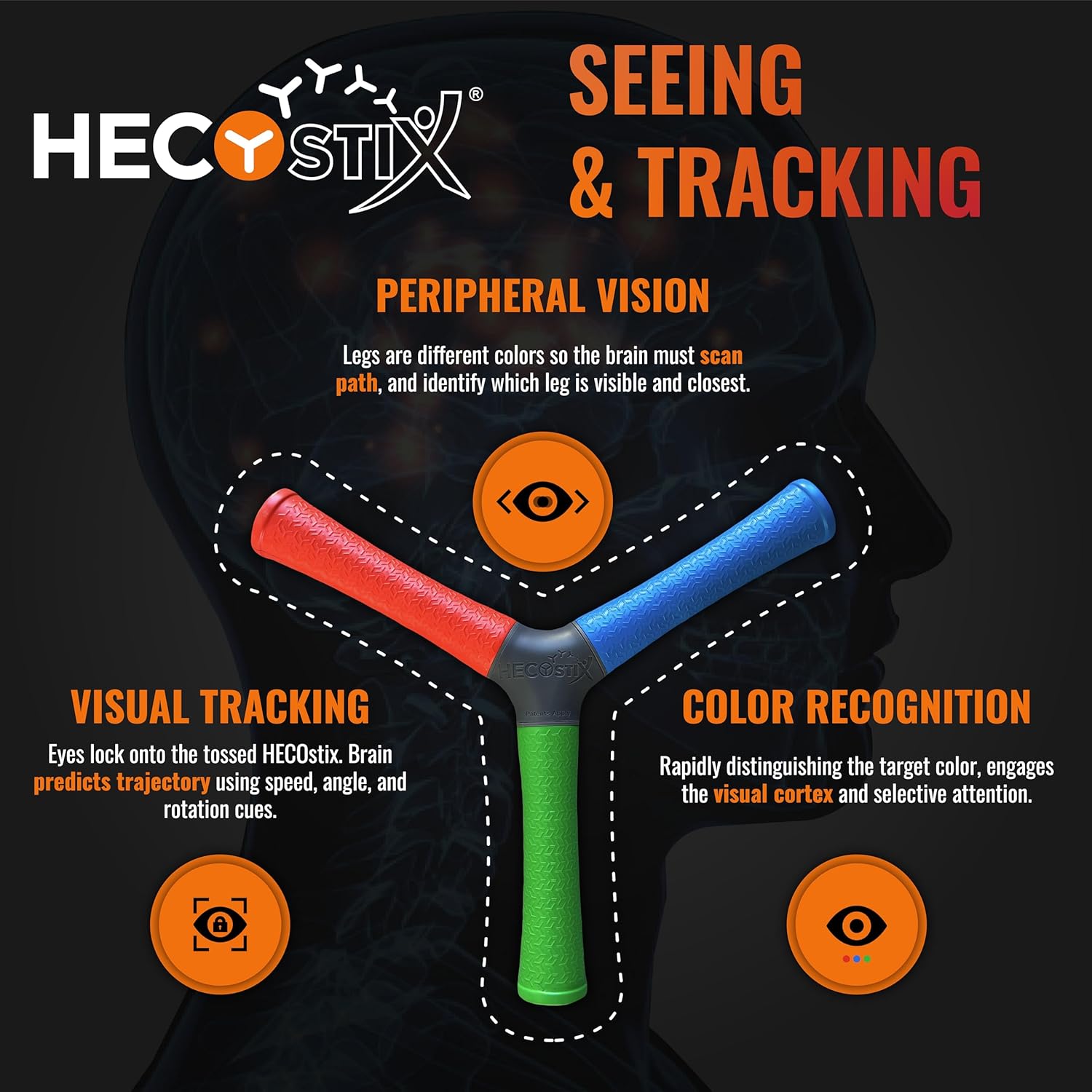 HECOstix Hand-Eye Coordination Trainer (Red/Green/Blue) – Reaction Time & Reflex Tool with Removable Legs | Improves Agility, Focus, & Multisensory Skills | Sports, Fitness, & Fun | All Ages - Image 4