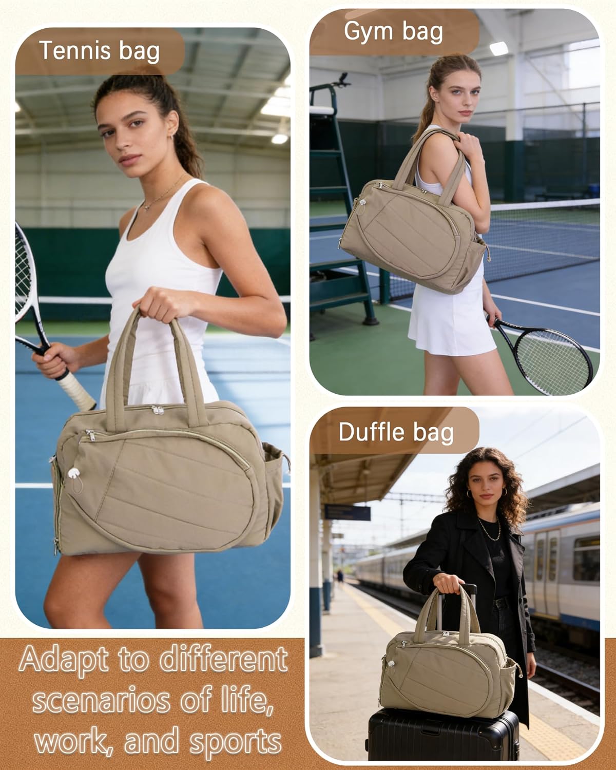 Roomy Tennis Gym Bag for Women - Tennis Tote Holds 2 Rackets, Shoe Compartment&Wet Pocket, Lightweight Sports Duffle, Fits 15.6" Laptop, Overnight Weekend Bag with Shoulder - Image 5
