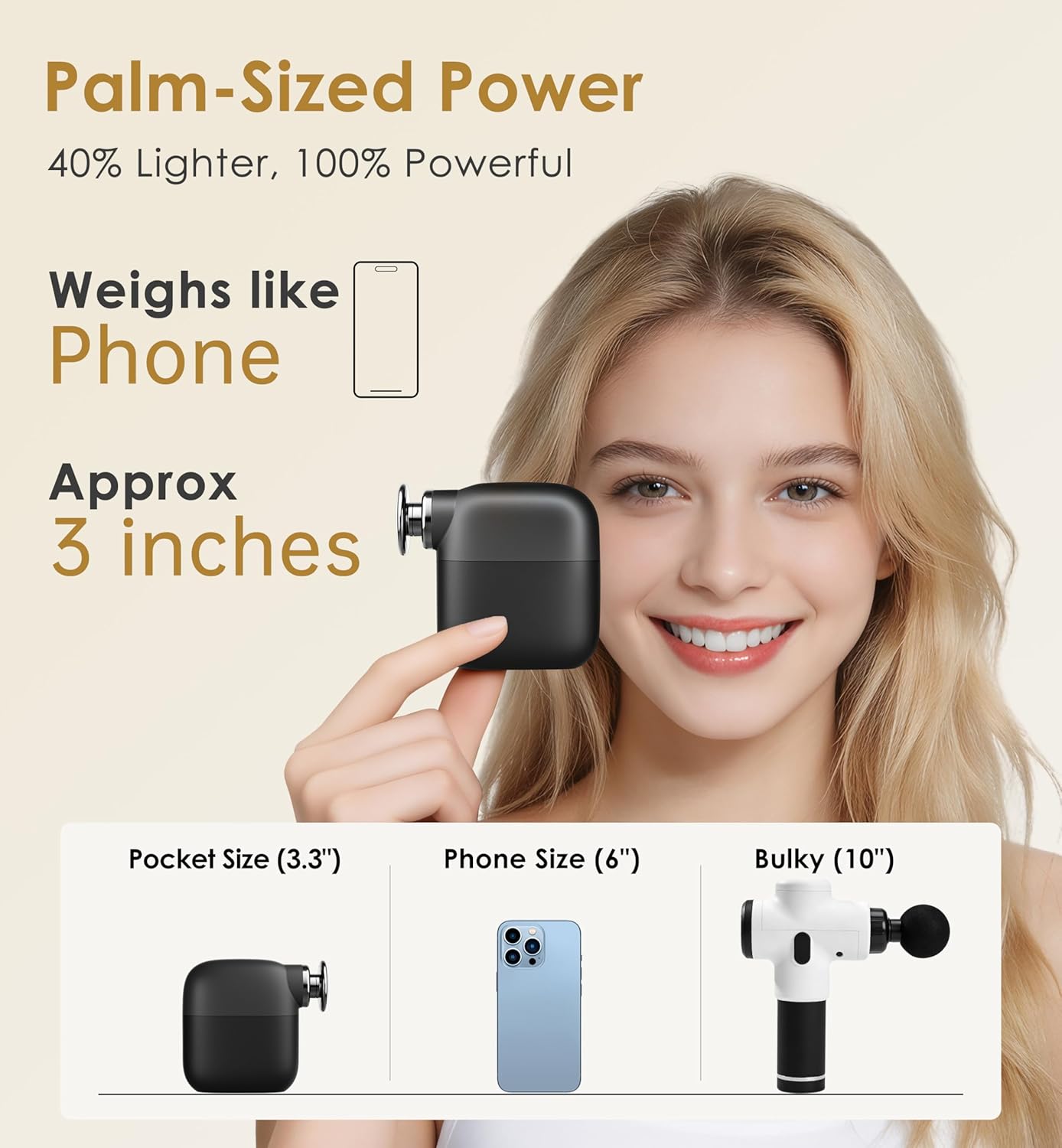 Mini Massage Gun Portable Deep Tissue Percussion Muscle Massager Lightweight Handheld Electric Quiet Massager Gun for Pain Relief High Intensity Silent Body Massager for Travel Gifts for Women Black - Image 3