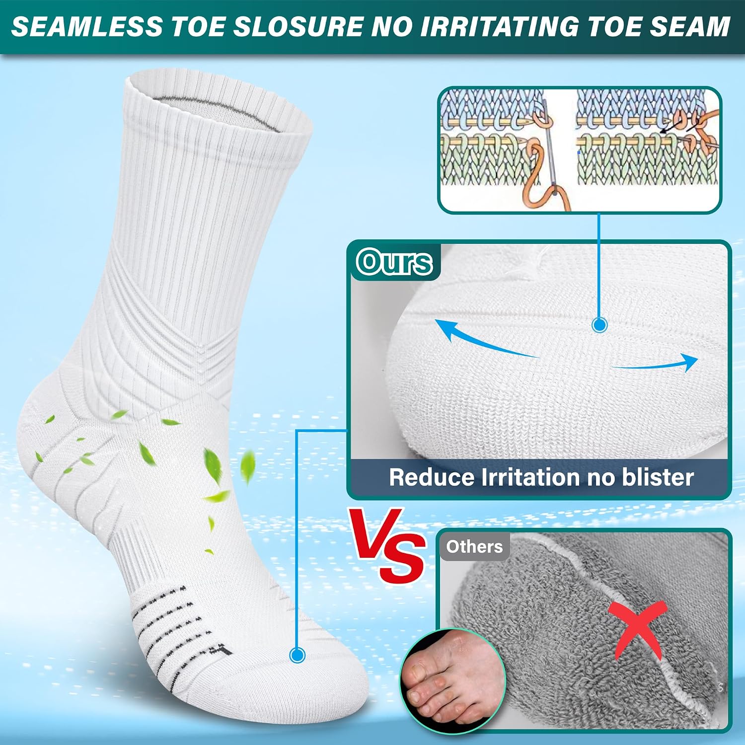 Hylaea Compression Running Socks for men, Coolmax Anti-Blister Cushion Crew Socks for Athletic, Moisture Wicking & Seamless - Image 3