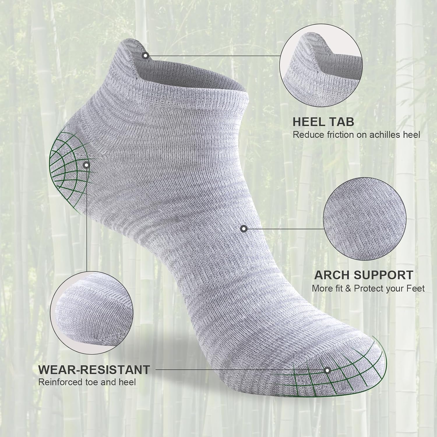 Niorasen Ankle Socks for Men, 6 Pairs Bamboo Rayon Breathable Sports Low Cut Thin, Multicolor Size 6-8 9-11 12-14 - Image 3
