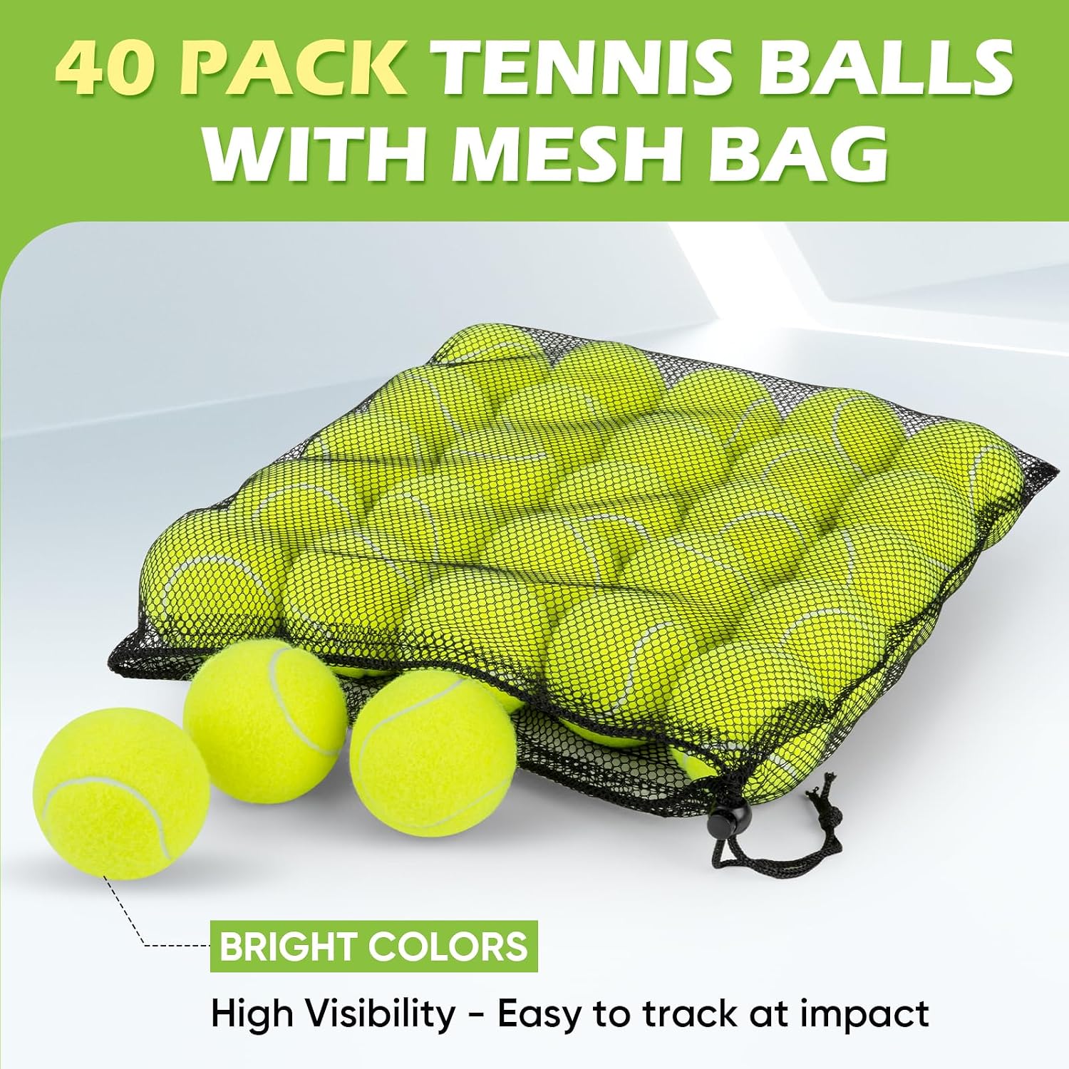 Treeroot 16/30/40/60/80 Pcs Tennis Balls, High Elasticity Tennis Balls Bulk, Comes with a Portable Mesh Bag, Tennis Ball for Dogs, Suitable for Beginner Training Ball, Durable & Bounce - Image 2
