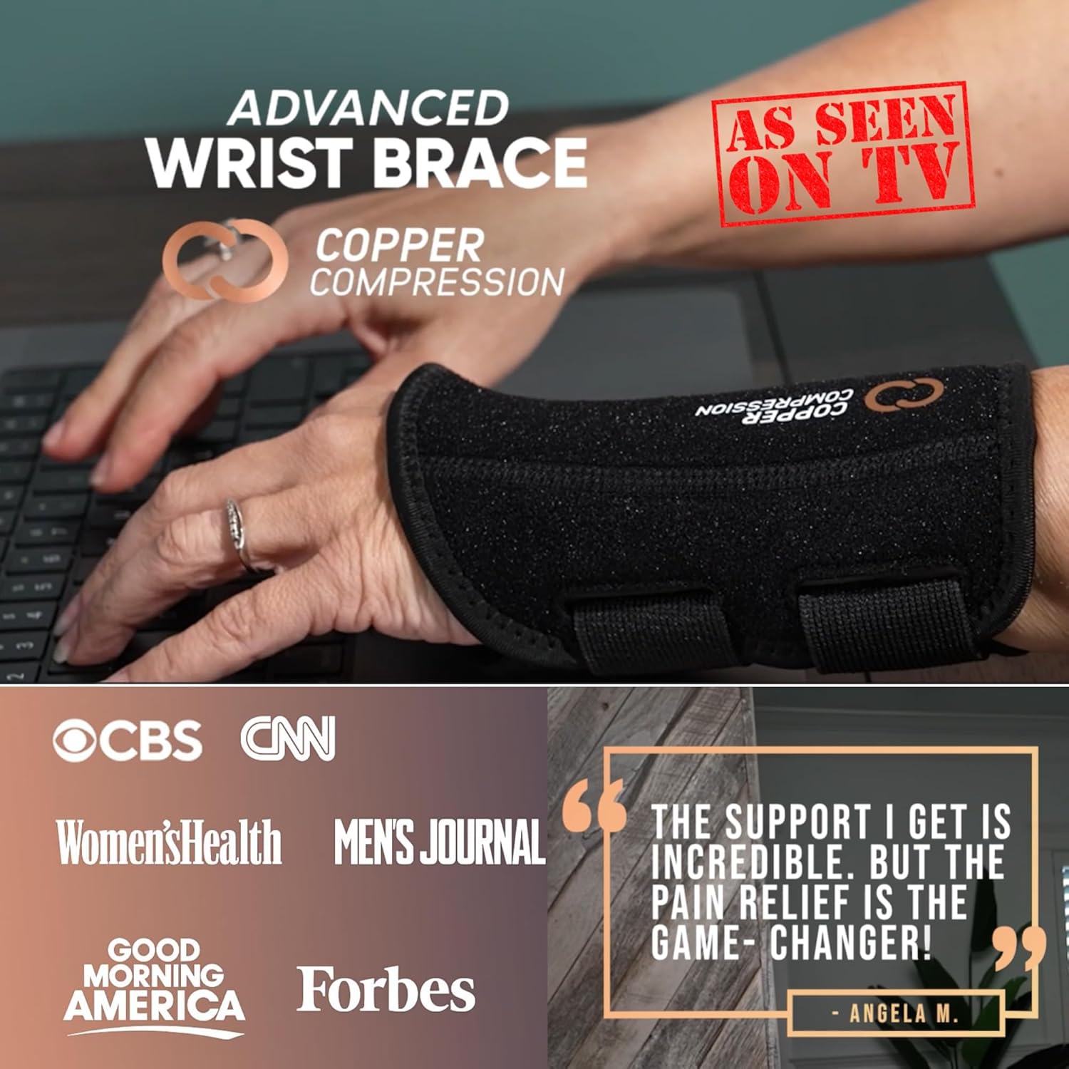 Copper Compression Advanced Wrist Brace - Copper Infused Adjustable Orthopedic Support Splint for Pain, Carpal Tunnel, Arthritis, Tennis Elbow, Tendinitis, RSI, Ganglion Cyst for Men Women Right S/M - Image 2
