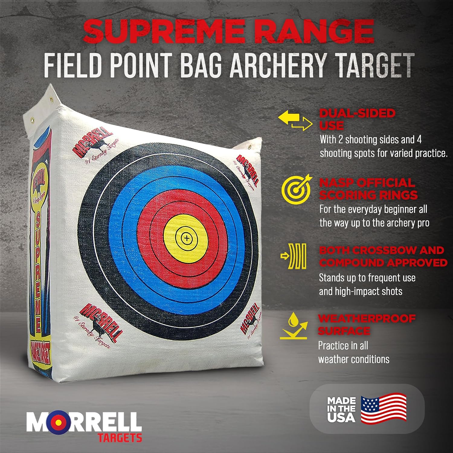 Morrell Weatherproof Supreme Range Adult Field Point Archery Bag Target with NASP Scoring Rings, Nucleus Center, and IFS Technology, White - Image 2