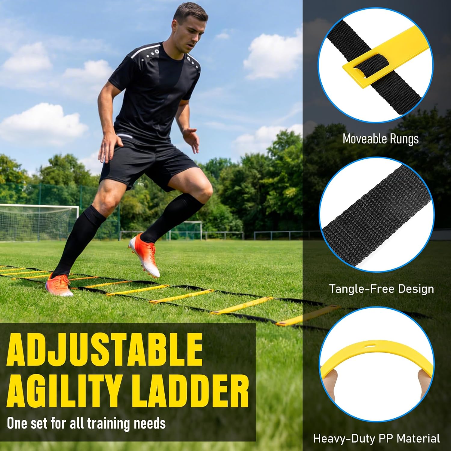 Agility Ladder, Soccer Football Training Equipment Set - 20ft Speed Ladder, 4 Hurdles,Parachute, 12 Cones & Jump Rope | Agility & Speed Training for Kids Youth Adults,Basketball & Football Accessories - Image 5