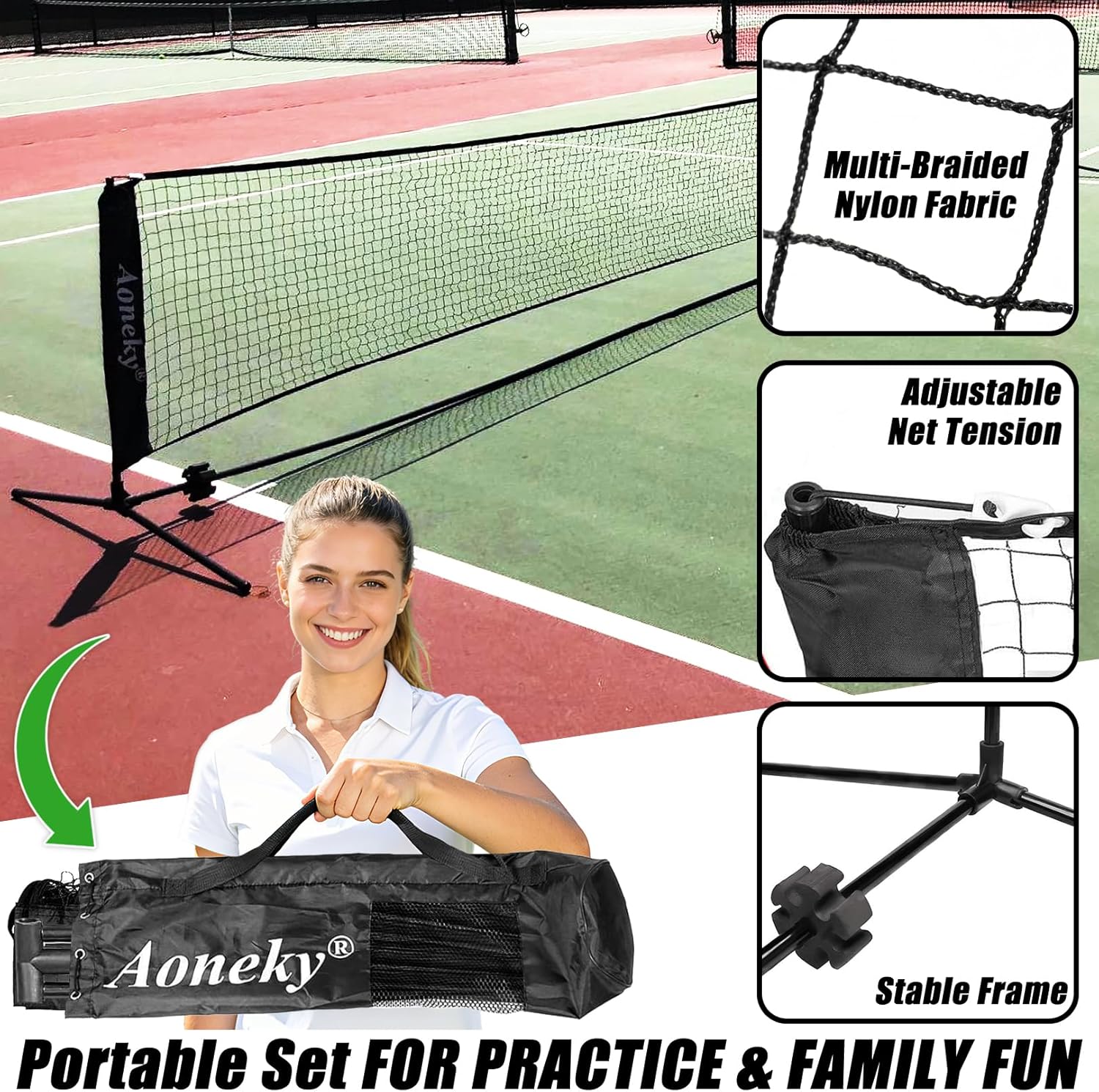 Aoneky Mini Portable Tennis Net for Driveway - Kids Soccer Tennis Net - Pickleball Net - Image 3