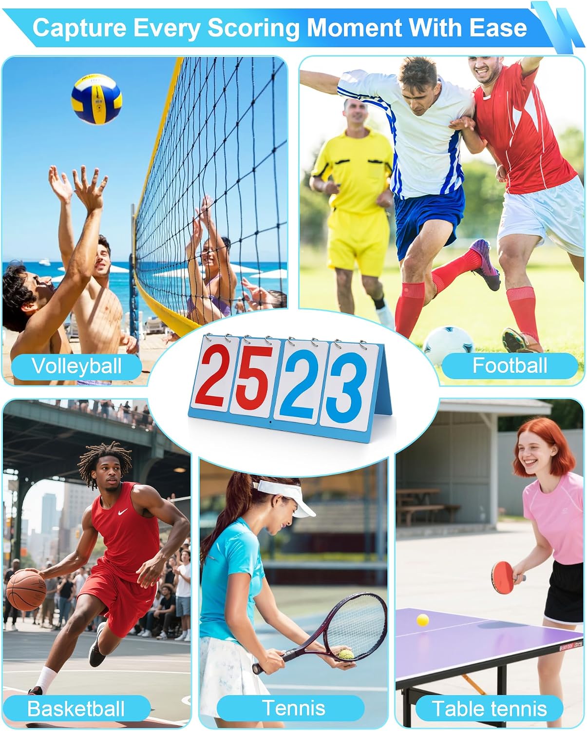 Scoreboard Score Keeper Flip Flipper, Waterproof Plastic Cards, Premium Manual Score Board for Cornhole, Basketball, Volleyball, Table Tennis and Multi-Sport Games - Image 6