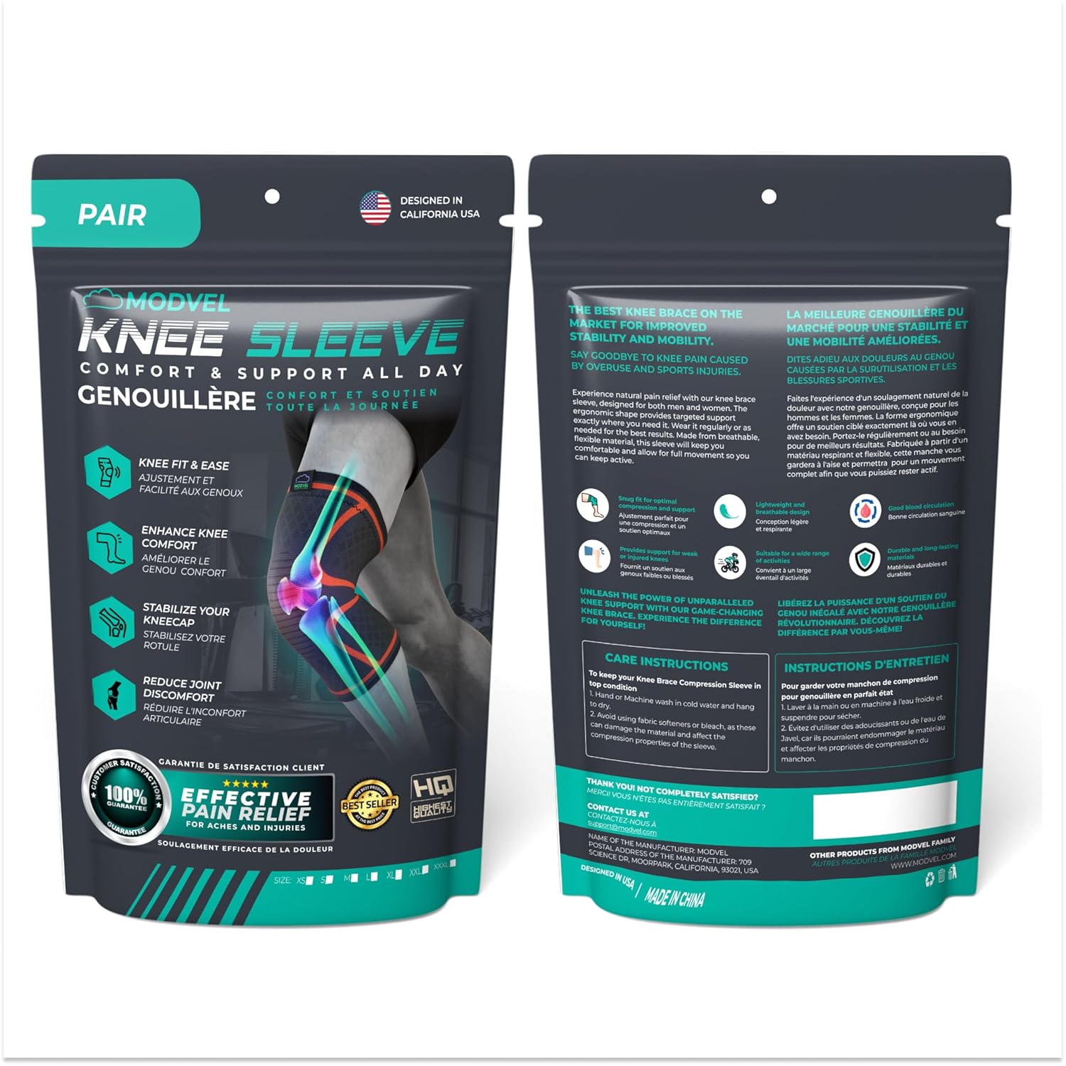 Modvel Compression Knee Brace for Women & Men, 2-Pack Knee Brace for Running Knee Pain, Knee Support Compression Sleeve, Workout Sports Knee Braces for Meniscus Tear, ACL & Arthritis Pain Relief - Image 7