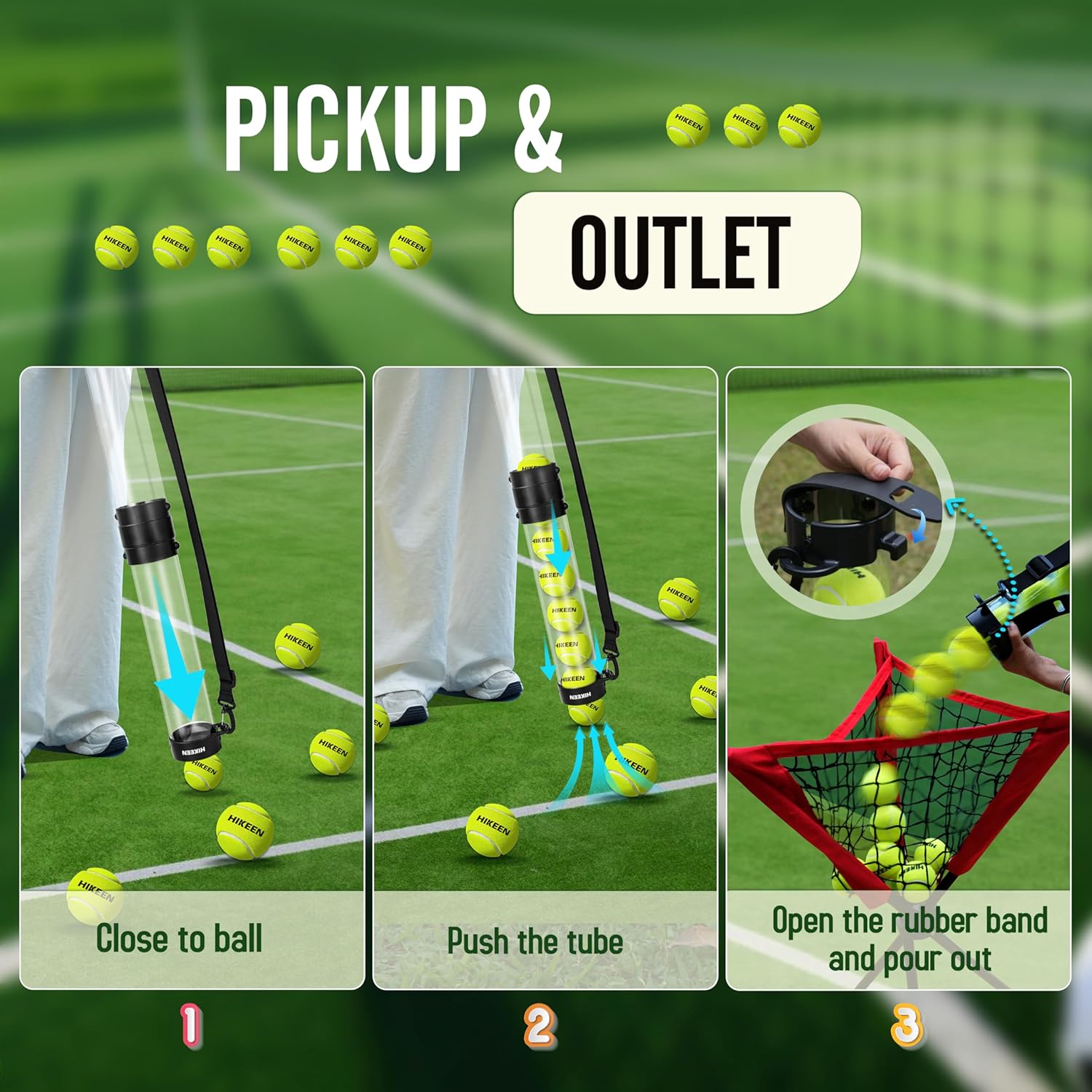 Hikeen Durable Tennis Ball Pick up Tube with 6/12 Tennis Balls,Quick Pickup & Storage Tennis Ball Tube with Shoulder Strap for Tennis Accessories - Includes 6/12 Balls - Image 6