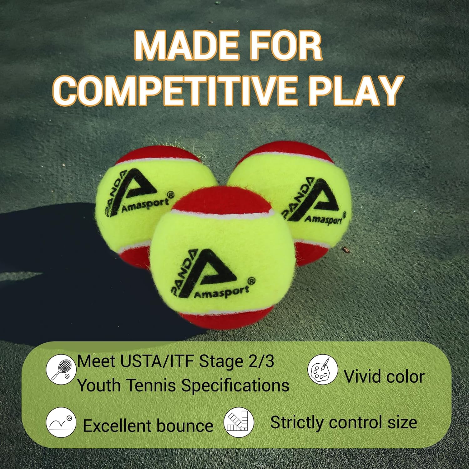 AMA SPORT Tennis Balls - 25%-50%-75% Low Compression Stage Practice Tennis Balls for Beginners Youth Training - Image 2