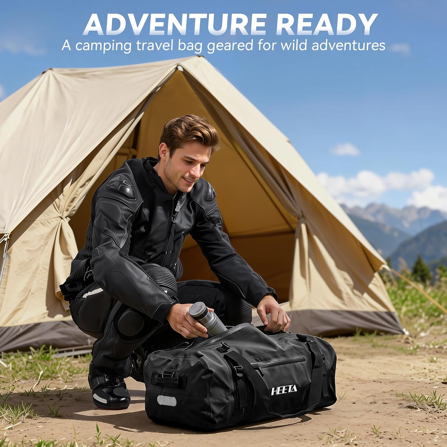 HEETA Waterproof Motorcycle Dry Bag, Waterproof Duffel Luggage Travel Bags with Zippered Closure & Pocket, Shoulder Straps, Large Space for Motorcycling Camping Commuting Boating (Black, 50L) - Image 8