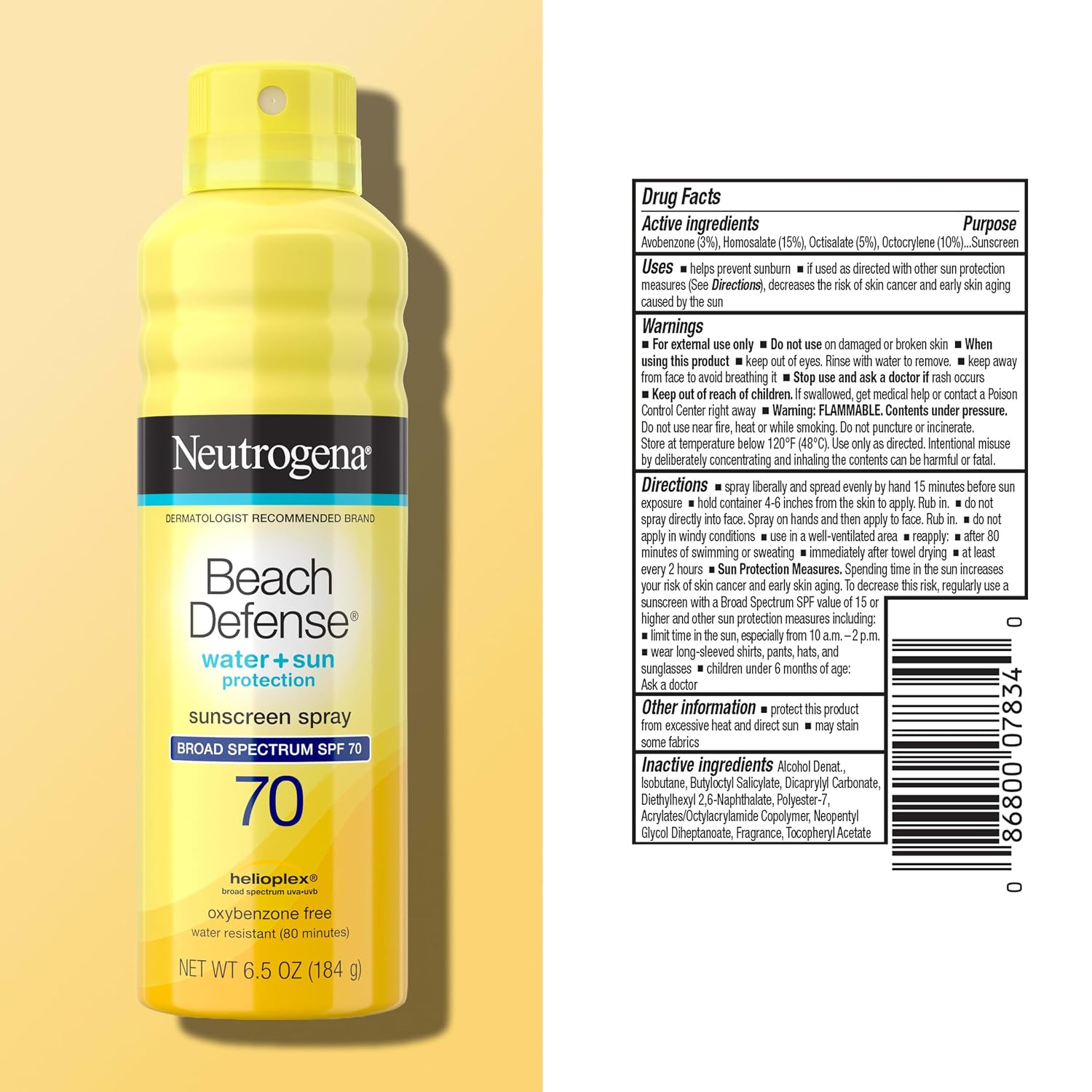 Neutrogena Beach Defense Sunscreen Spray SPF 70 Broad Spectrum UVA UVB Protection Lightweight Water Resistant up to 80 Minutes Beach-Strength Sun Protection for Whole Family, 6.5 oz - Image 8