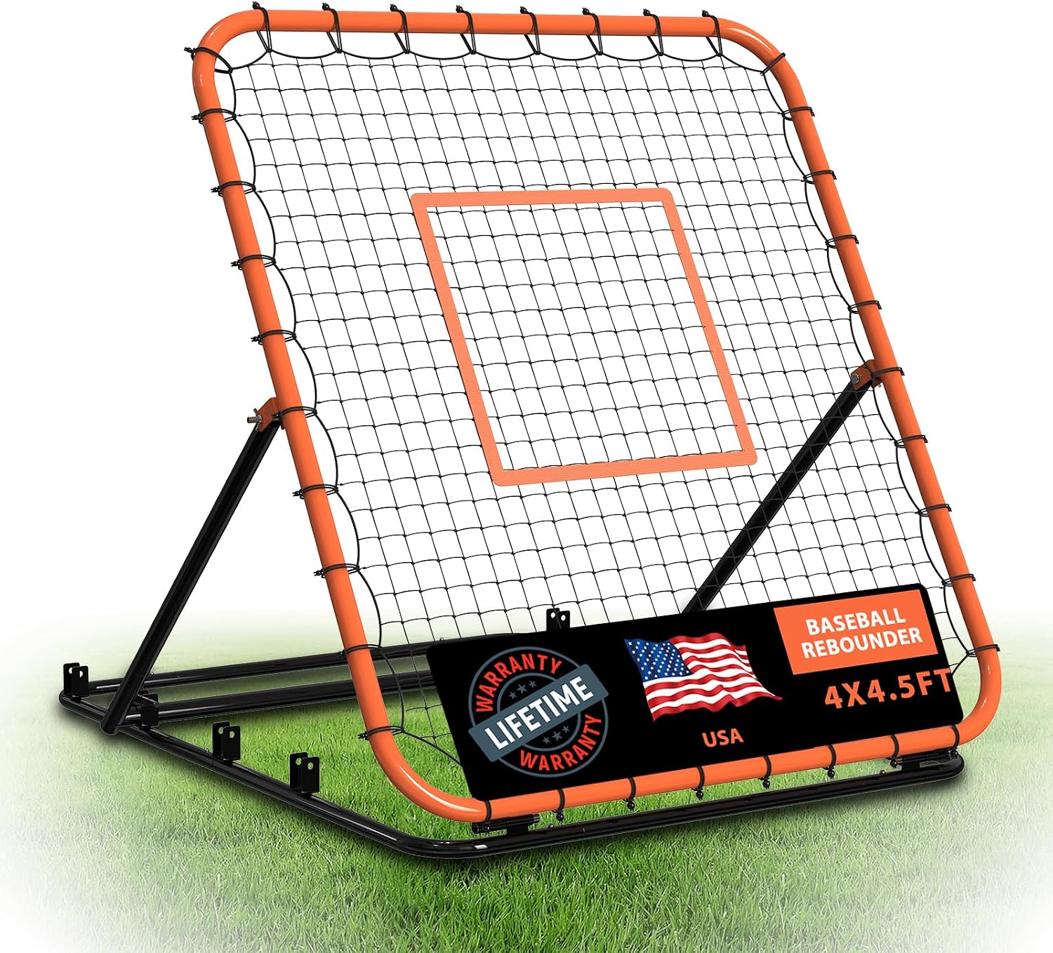 Baseball Rebounder Net, 4 x 4.5 ft Portable Bounce Back Trainer for Baseball & Softball with 4 Adjustable Return Angles, Practice Equipment for All Skill Levels