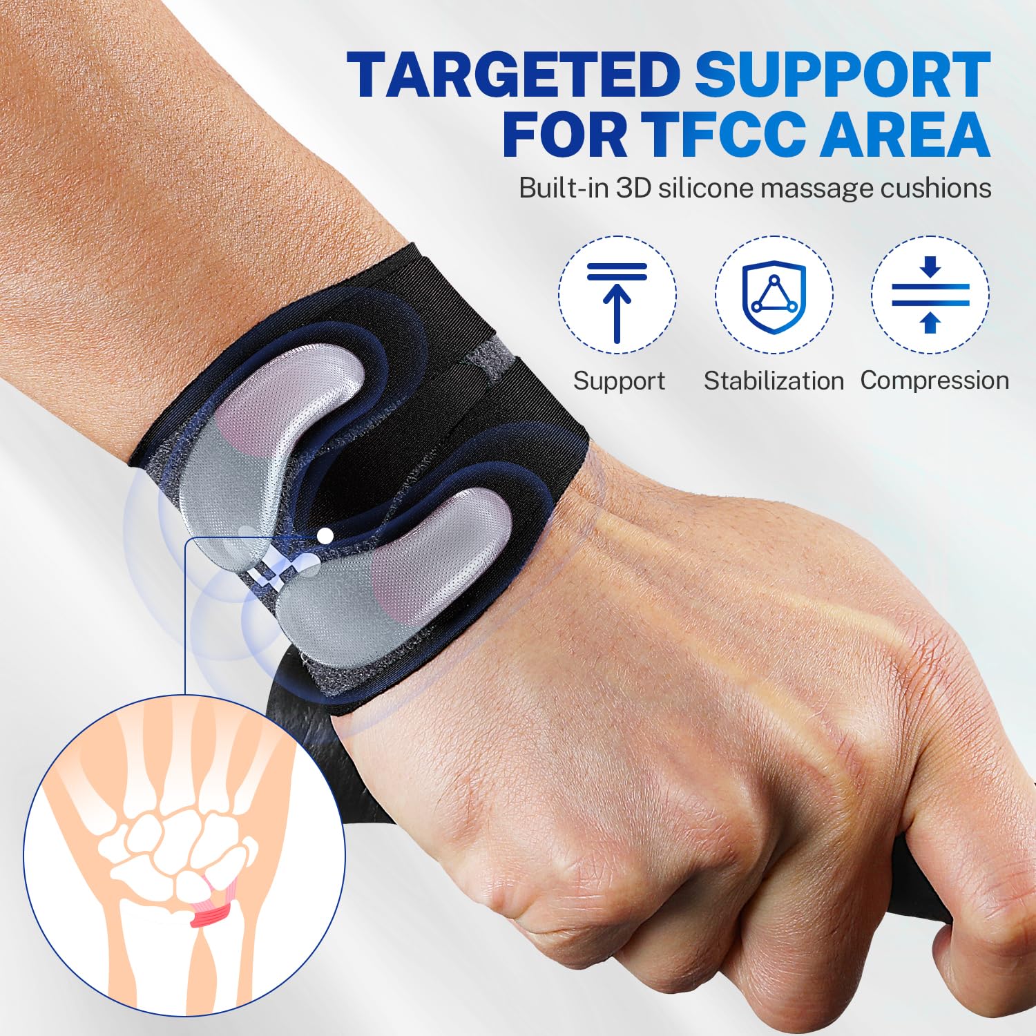 TFCC Wrist Brace for TFCC Tear Ulnar Wrist Pain, 3D Gel Pad, Adjustable & Breathable Thin Ulnar Wrist Brace for Weightlifting, Tennis, Golf, Typing, Daily Wear, Fits Both Left & Right Hand, Black - Image 3
