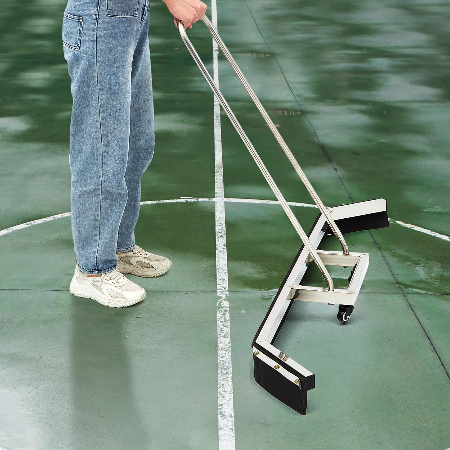 Leyndo Tennis Court Squeegee 54 inches Floor Broom Commercial with Handle and Wheels Professional Water Remover Stainless Steel Sport Court Accessories, Silver - Image 6