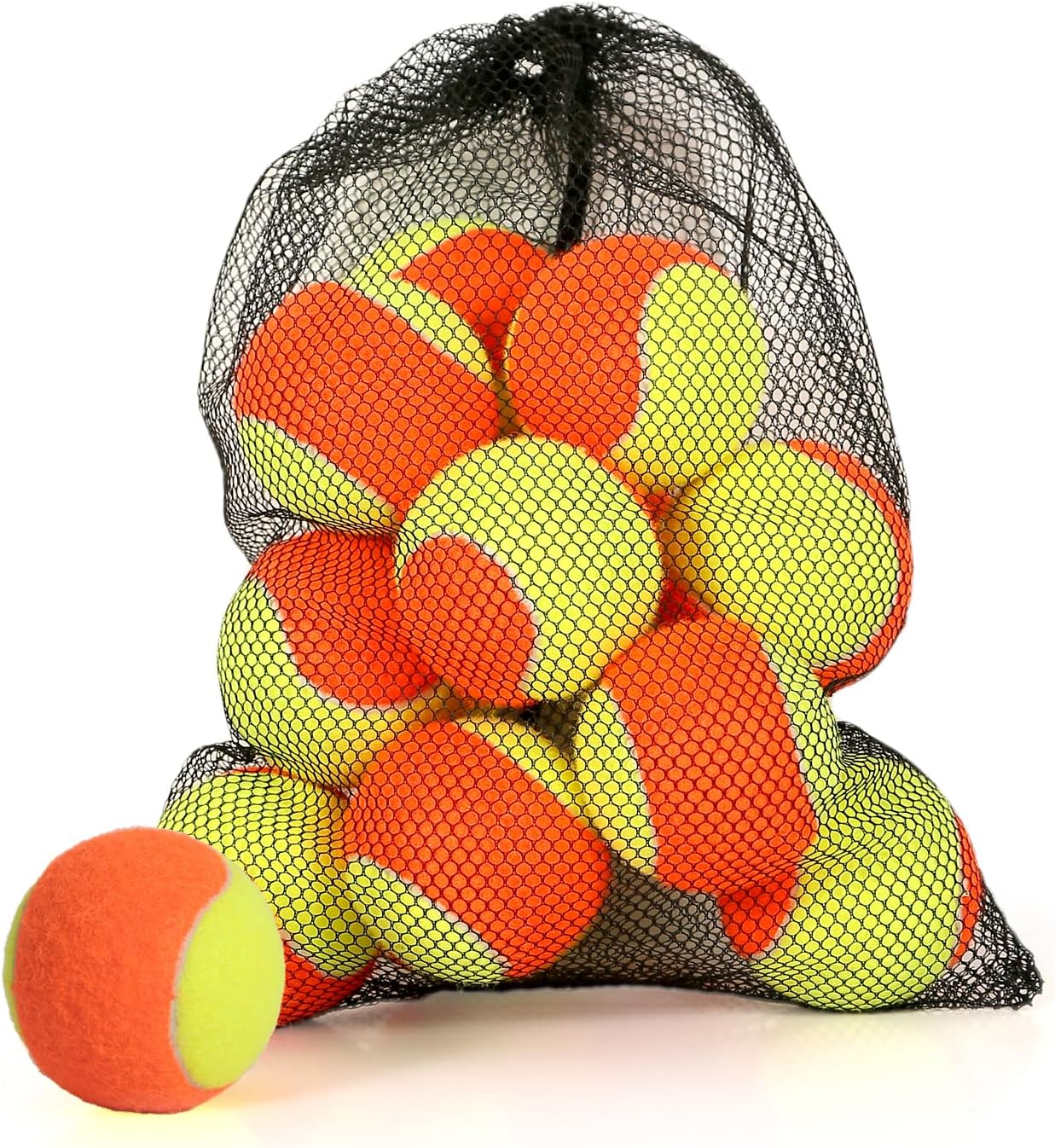 12/18/24/30/40/60 Pack Tennis Balls for Kids 25%-50% Low Compression Stage Tennis Ball for Beginners Youth Kids Training Practicing with Mesh Bag Easy to Transport