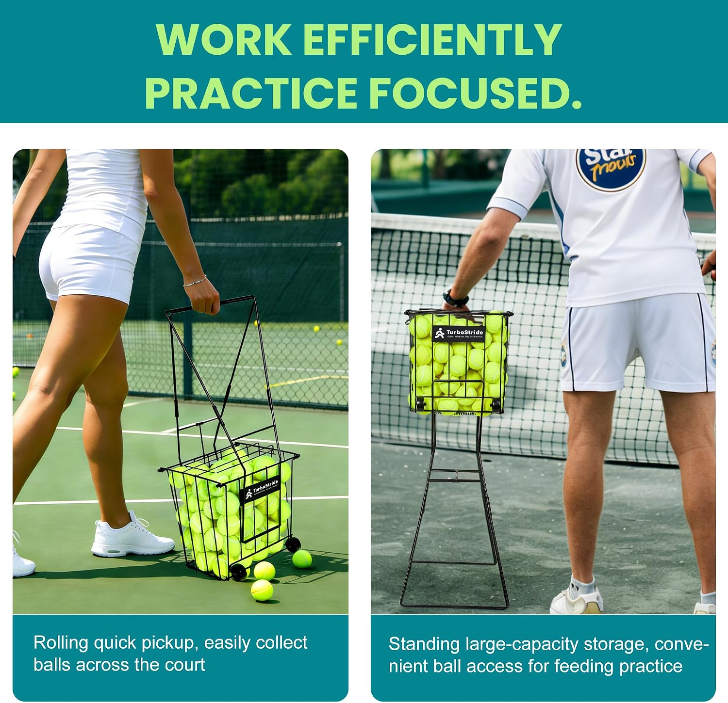 Tennis Ball Hopper, Portable Pickleball Ball Holder with Locking Legs, Holds 75 Tennis Balls or 50 Pickleballs, Sturdy Steel for Tennis Training and Teaching - Image 4