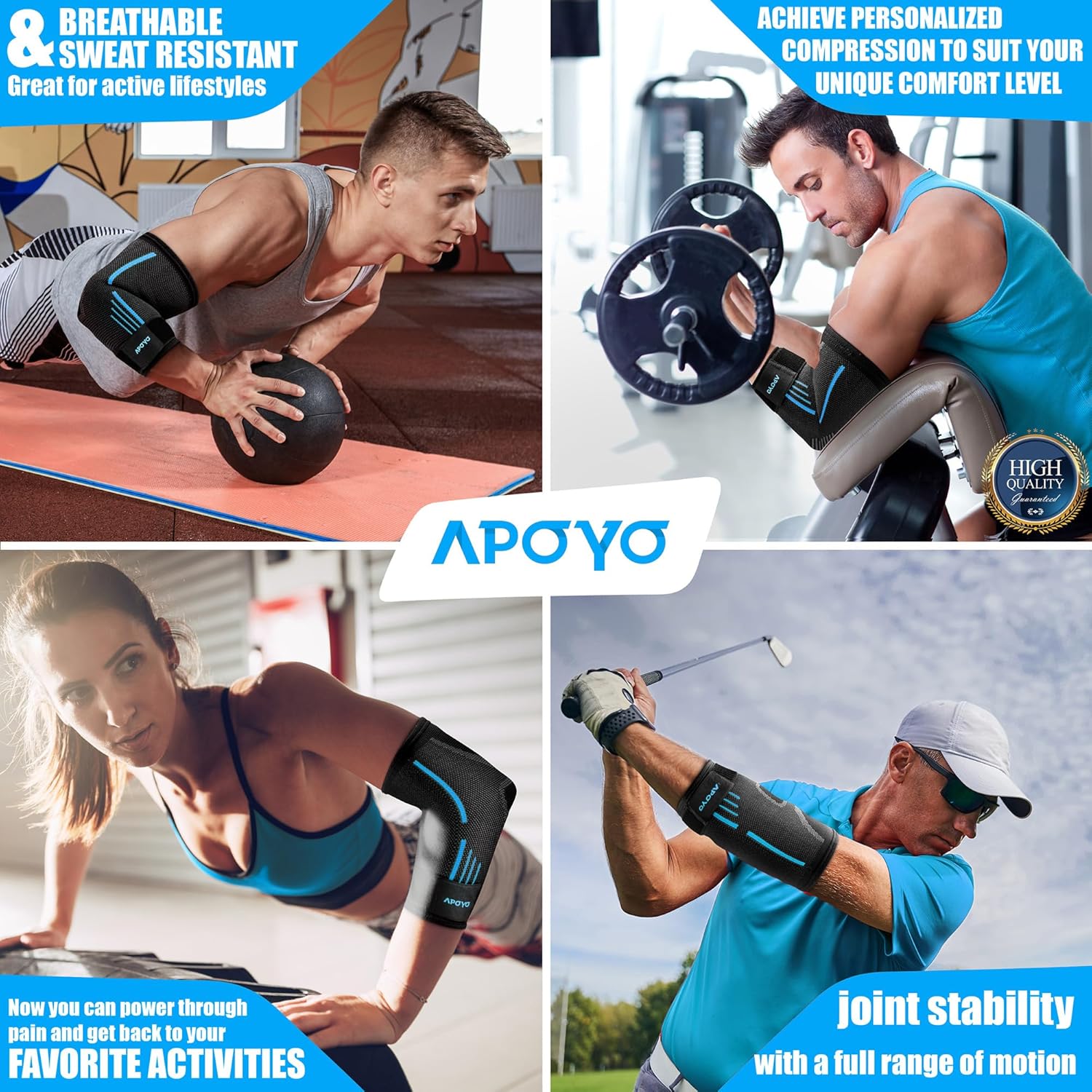 APOYO Tennis Elbow Brace for Women & Men, Workout and Everyday Use (Large) | Elbow Compression Sleeve for Arthritis, Tendonitis, Tennis Elbow & Golfers Elbow, Reduce Joint Pain During Fitness Activity - Image 2