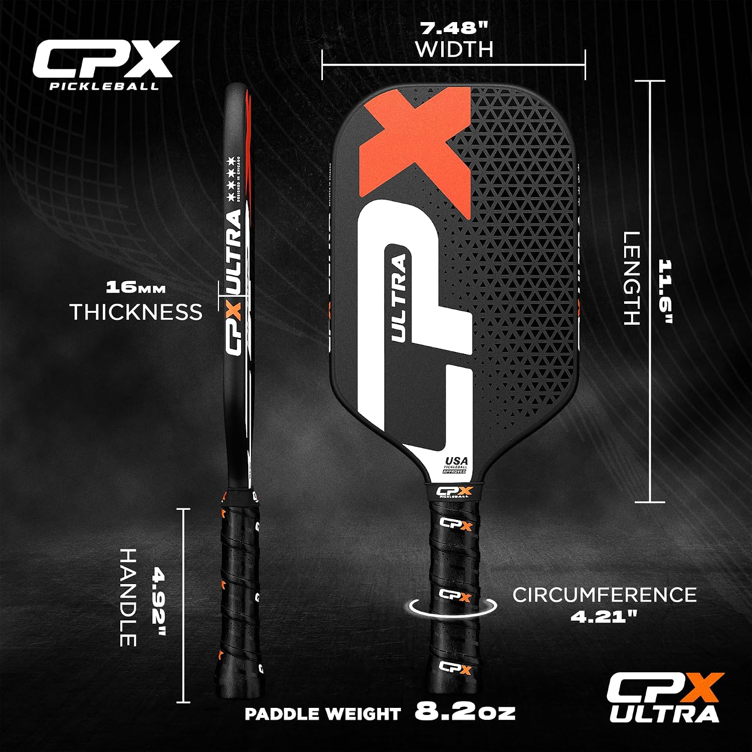 CPX Ultra Series Fiber-Reinforced Friction Surface Pickleball Paddle - 16mm Polypropylene Honeycomb Core, Lightweight for Speed - Image 5